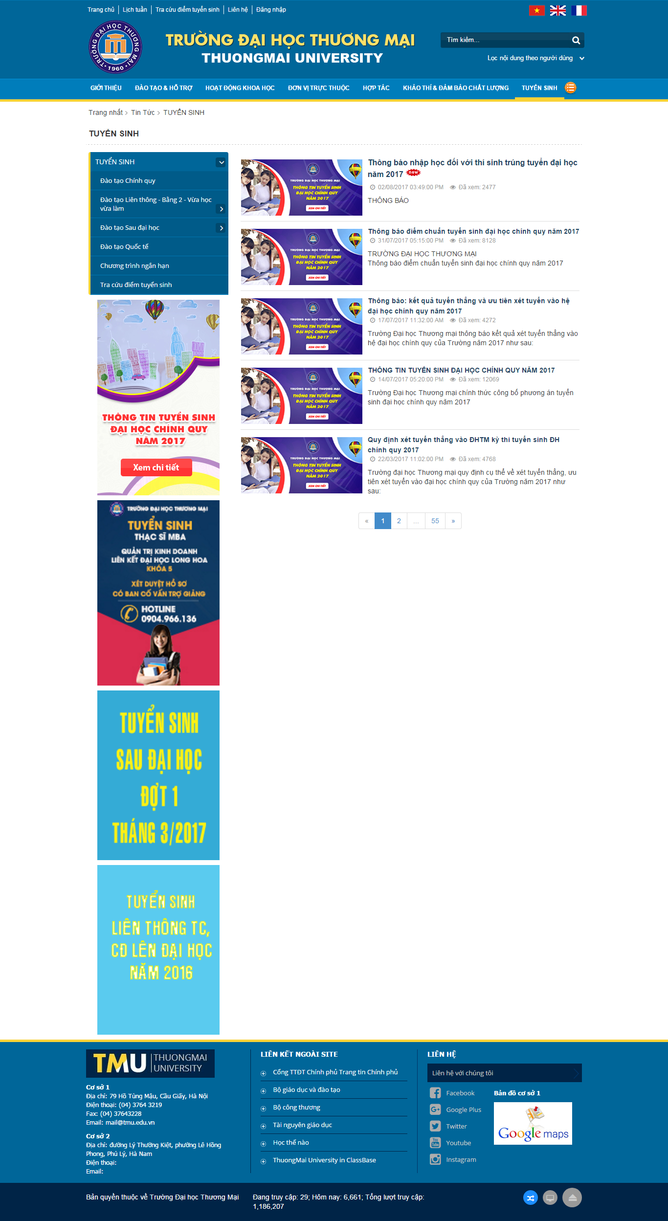 Thiết kế website tuyển sinh của trường Đại Học Thương Mại