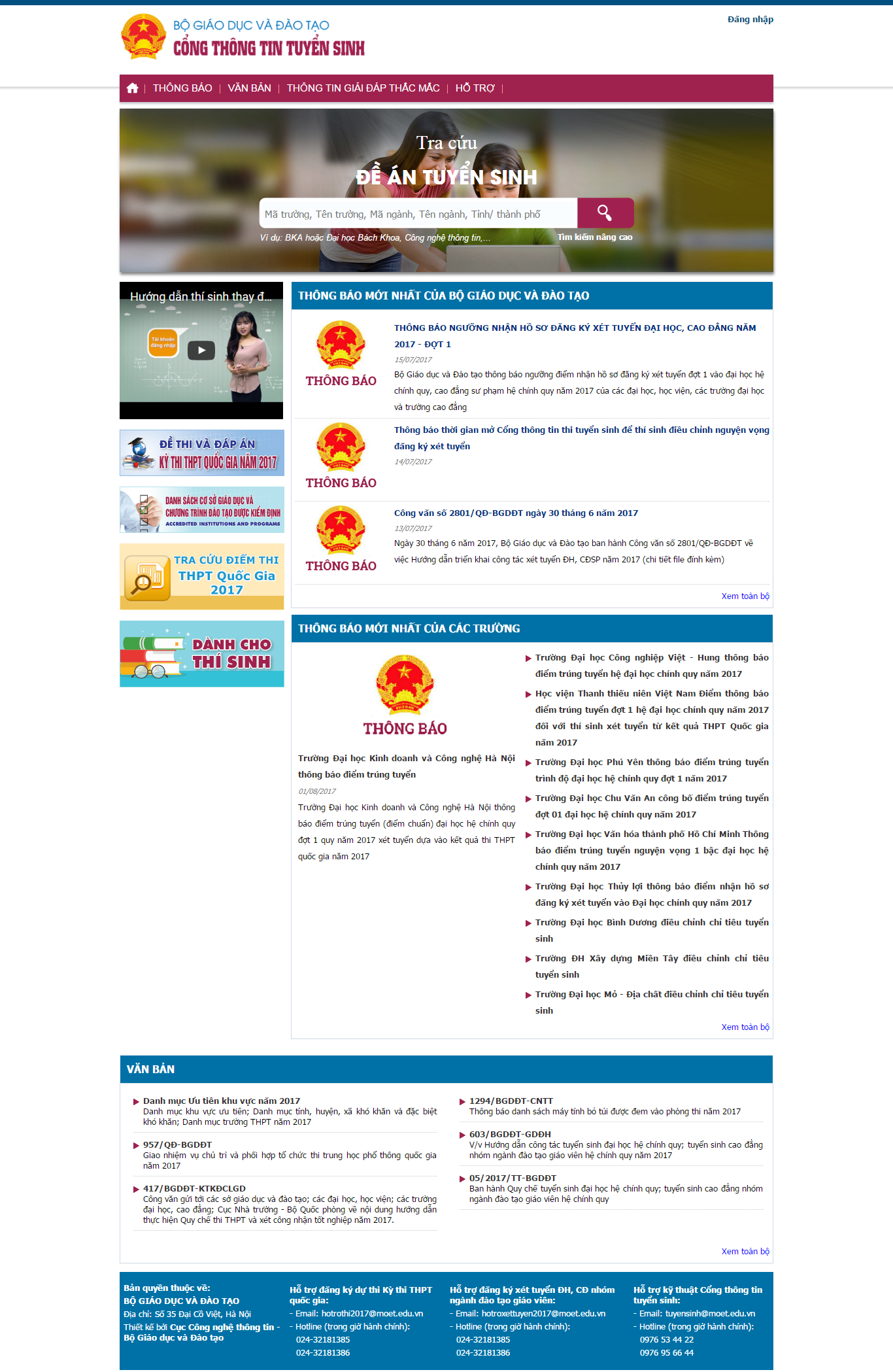 Thiết kế website tuyển sinh, đề án tuyển sinh của Bộ Giáo Dục & Đào Tạo