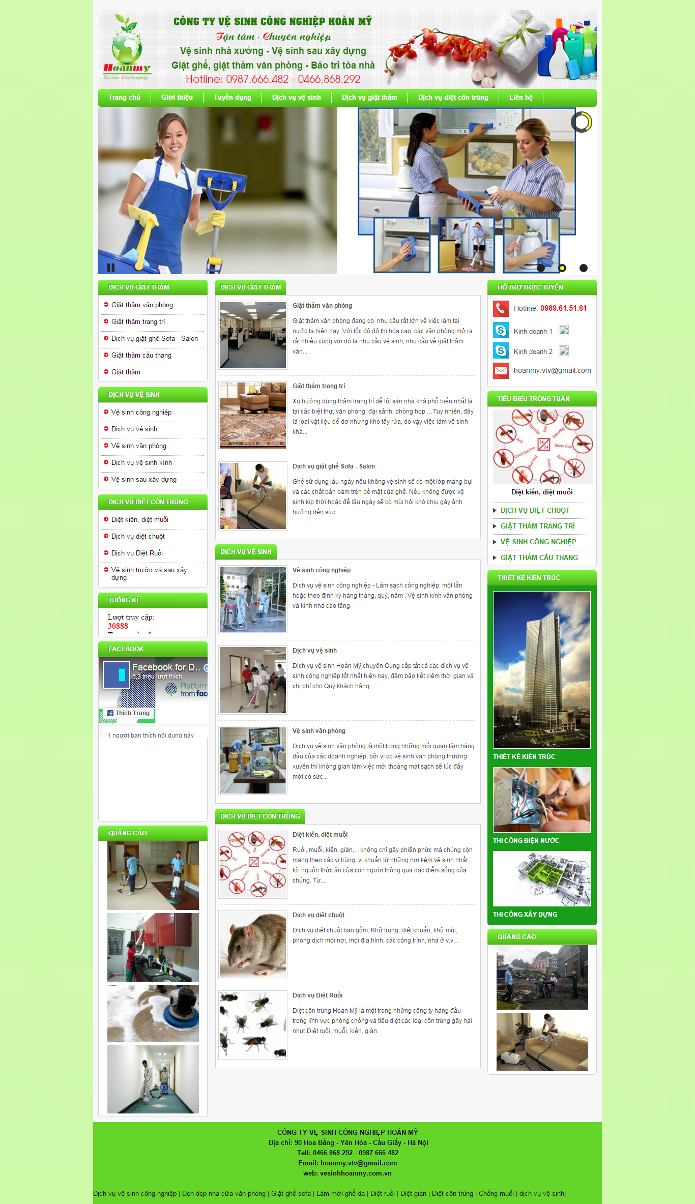 Thiết kế website dịch vụ diệt côn trùng, vệ sinh của Cty Vệ Sinh Công Nghiệp Hoàn Mỹ