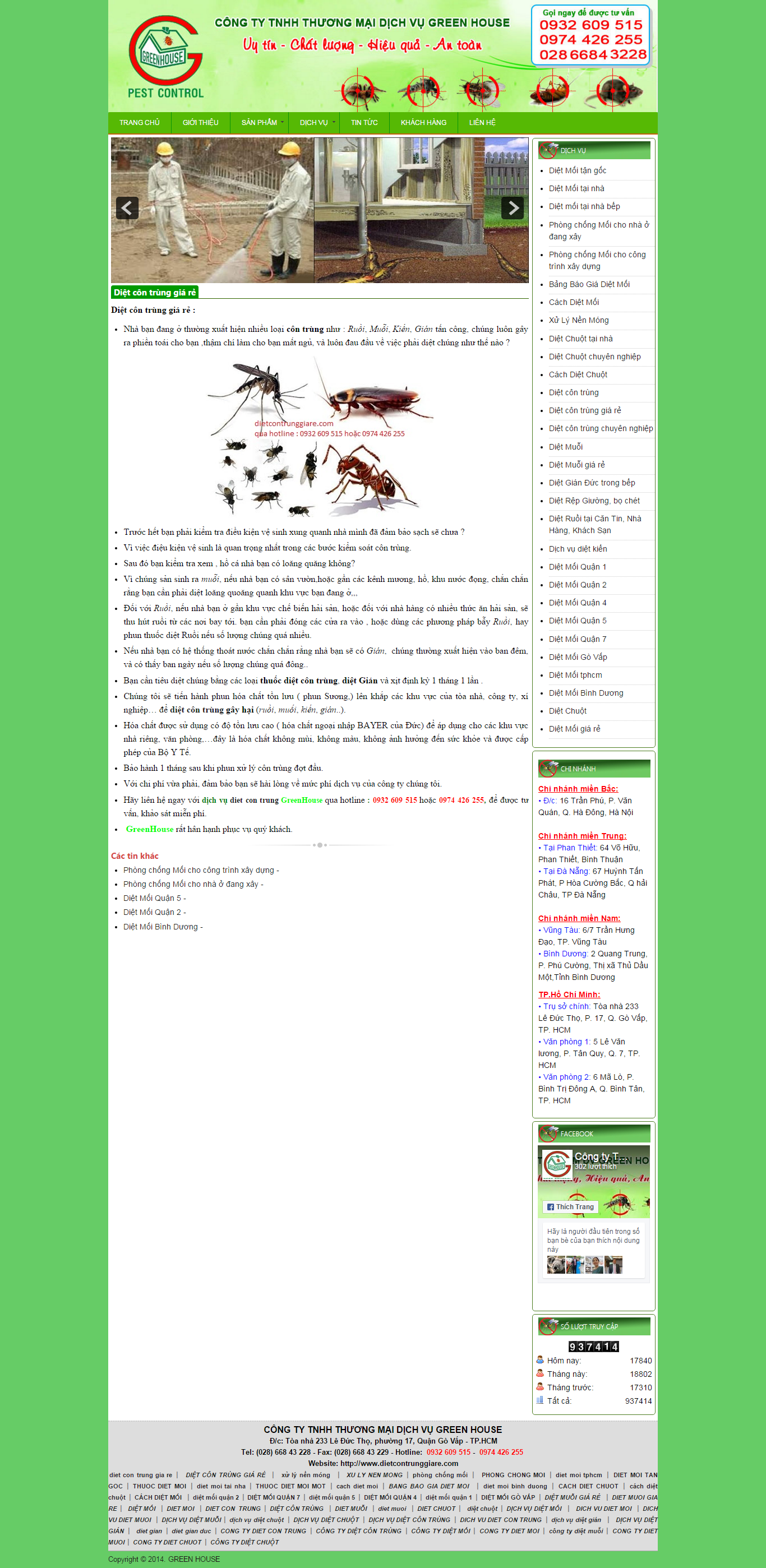 Thiết kế website dịch vụ diệt côn trùng, thuốc diệt côn trùng Green House