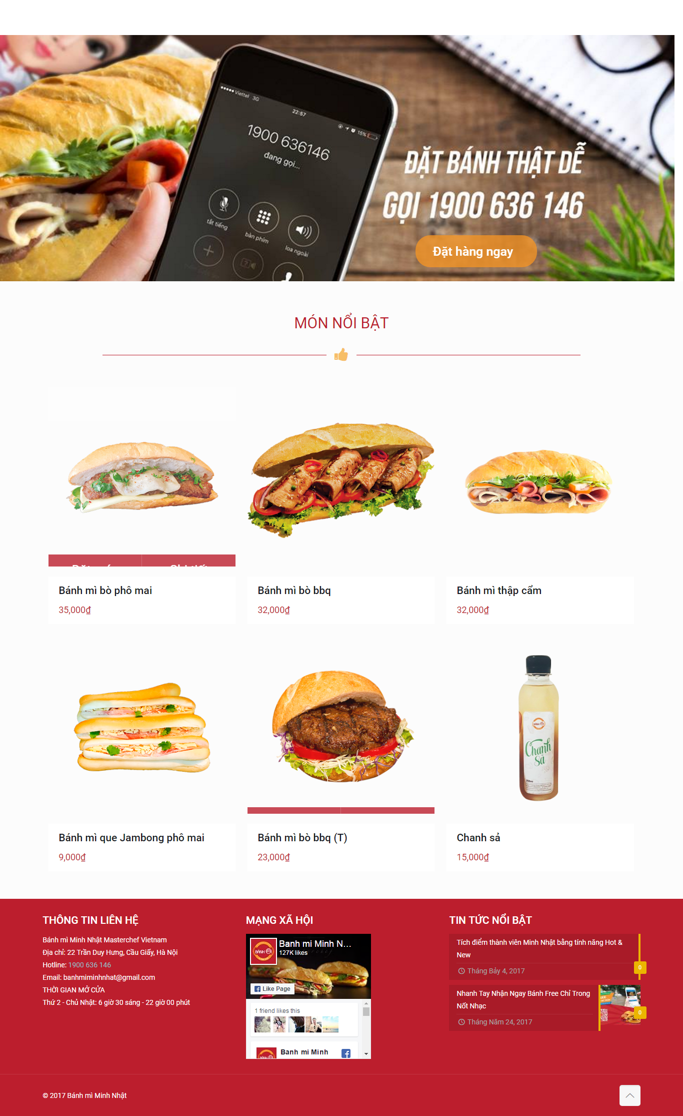 Thiết kế website đồ ăn vặt, bánh mỳ Minh Nhật