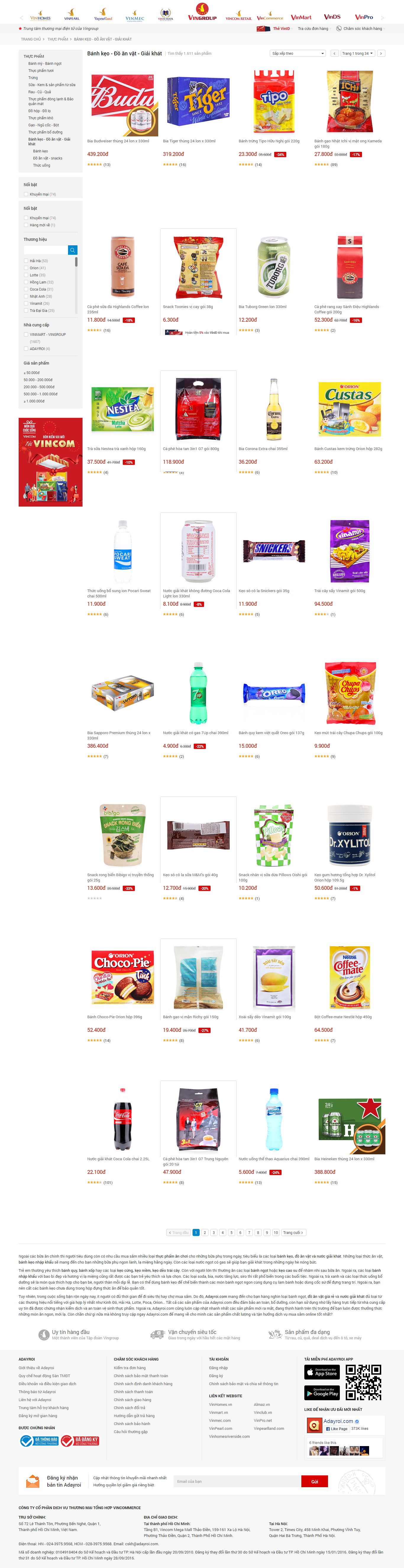Thiết kế website thức uống, đồ ăn vặt tại Adayroi.com