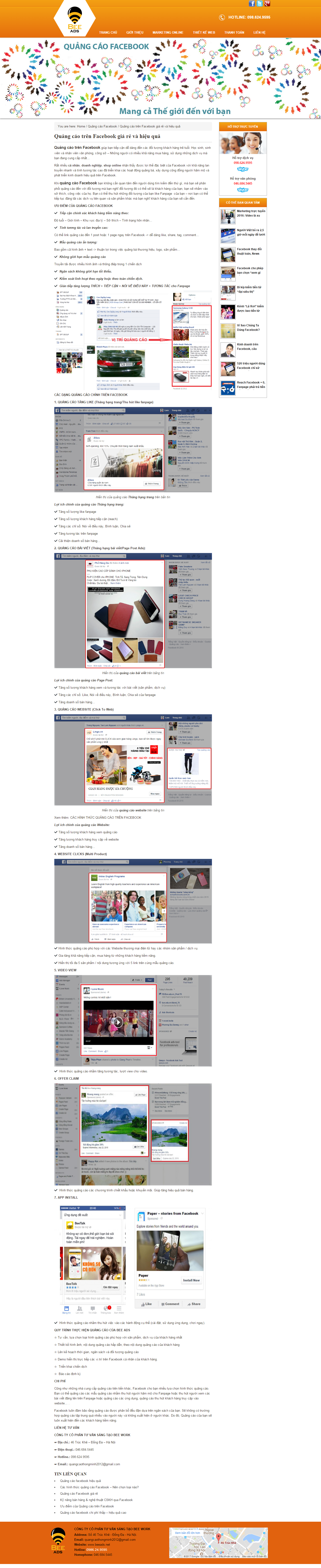 Thiết kế website quảng cáo facebook Bee Ads đẹp SEO nhanh hiệu quả