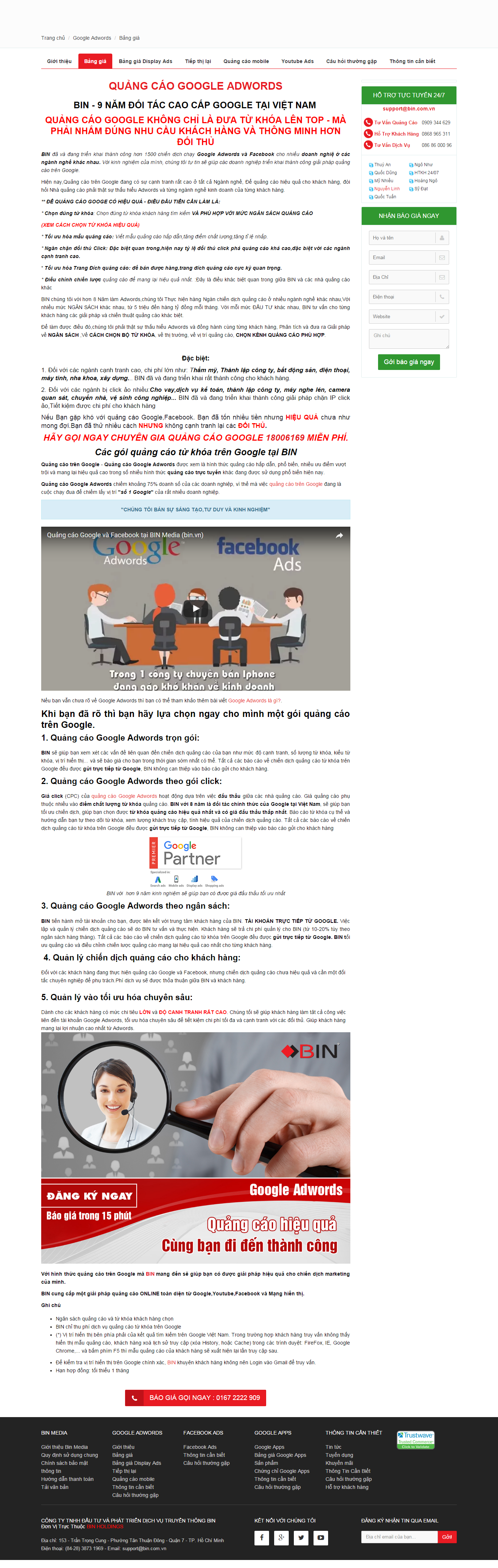 Thiết kế website quảng cáo google adwords chuyên nghiệp của Bin Holdings