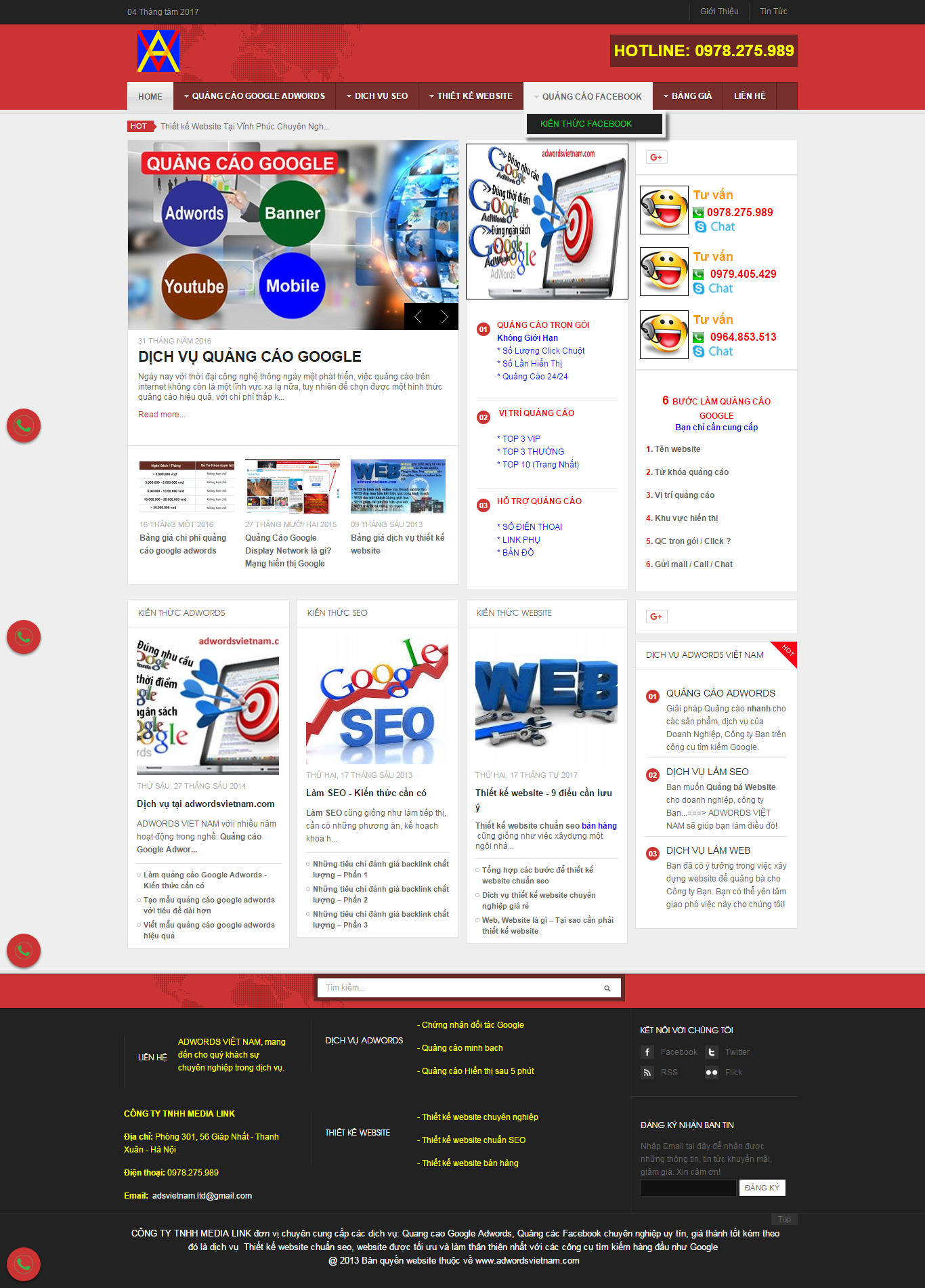 Thiết kế website quảng cáo google adwords, quảng cáo facebook