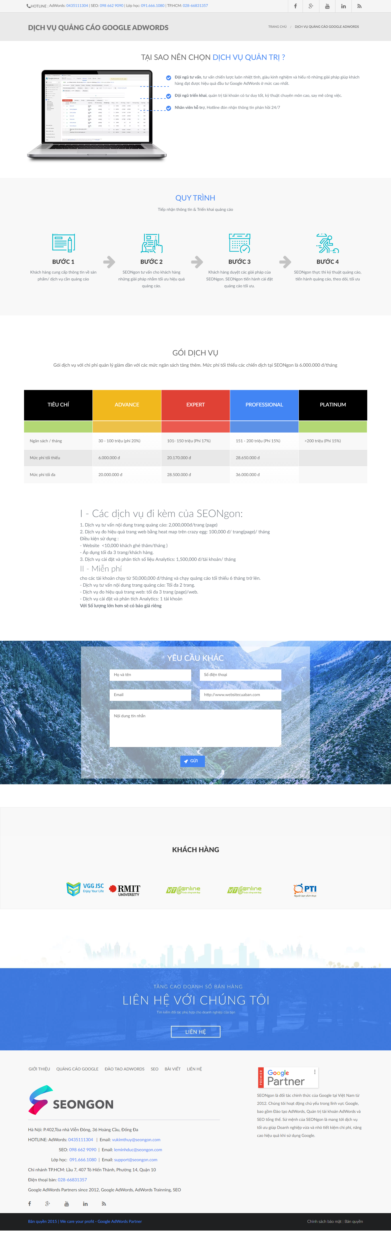Thiết kế website quảng cáo google adwords, dịch vụ seo