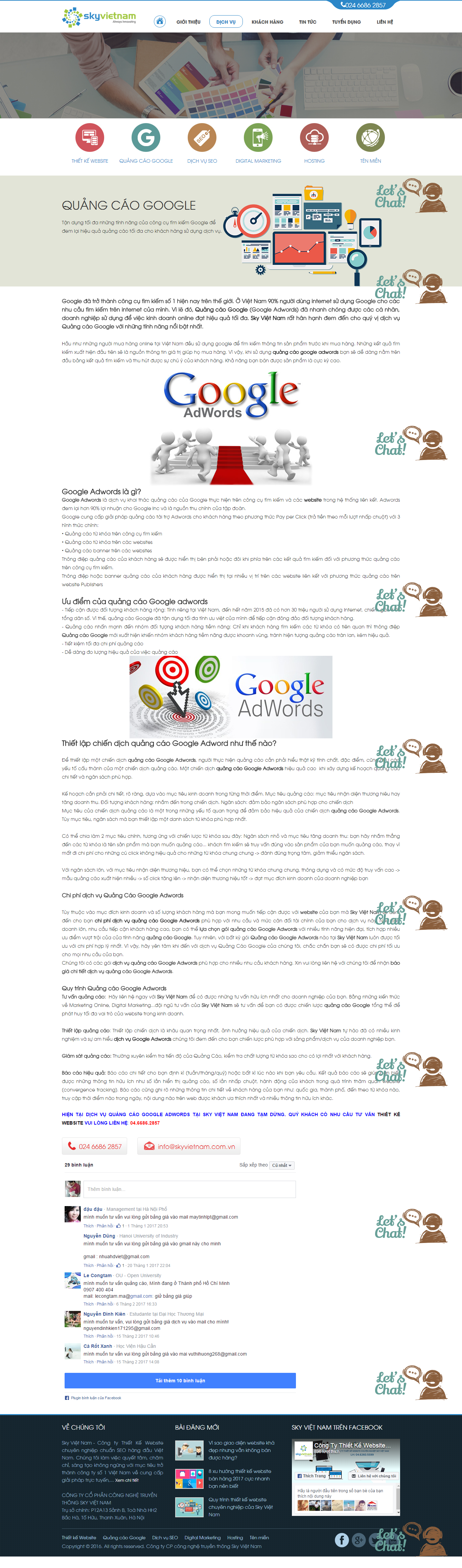 Thiết kế website quảng cáo google adwords, thiết kế web, dịch vụ seo Sky Việt Nam