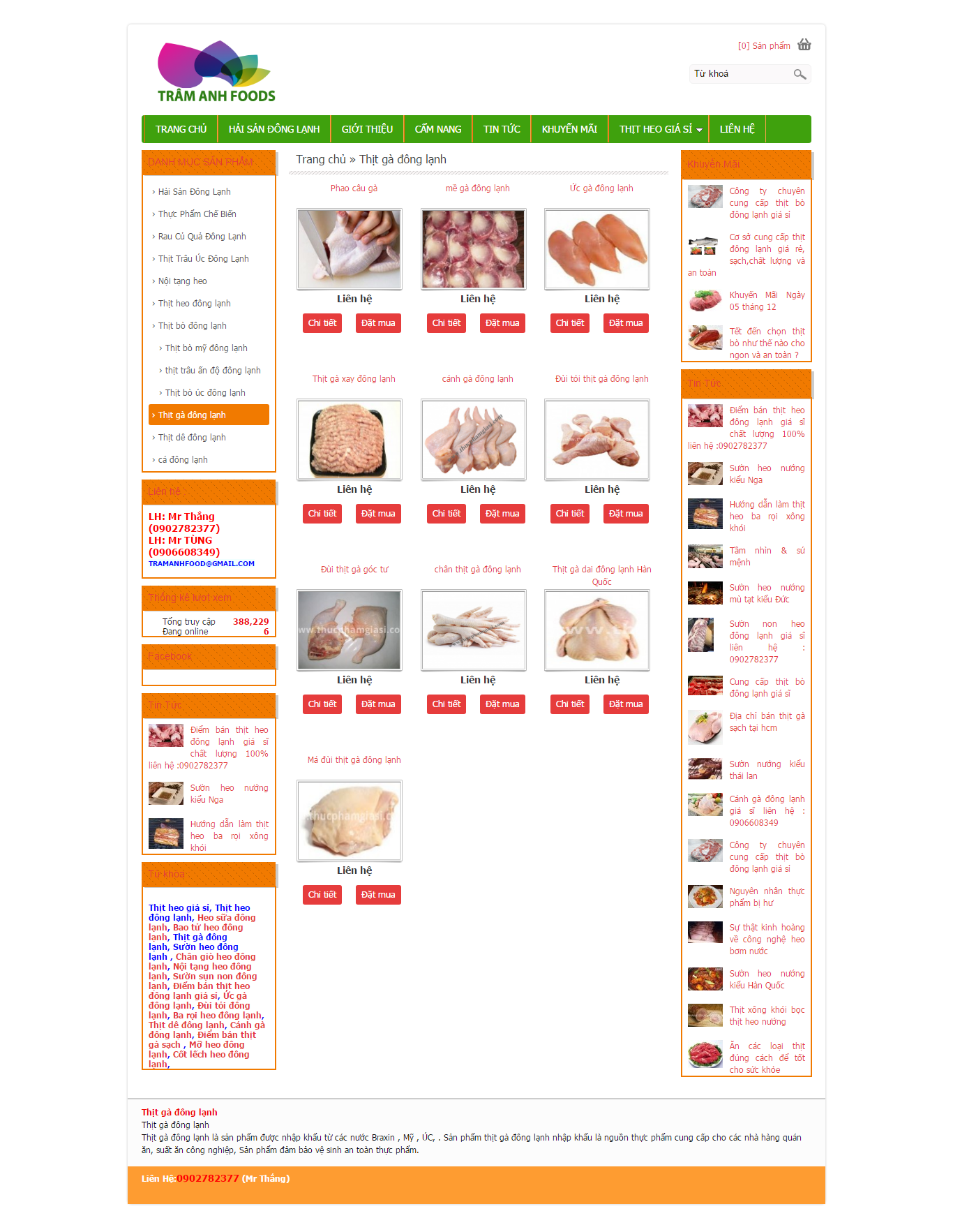 Thiết kế website thực phẩm, thực phẩm tươi, thực phẩm đông lạnh của Trâm Anh Foods