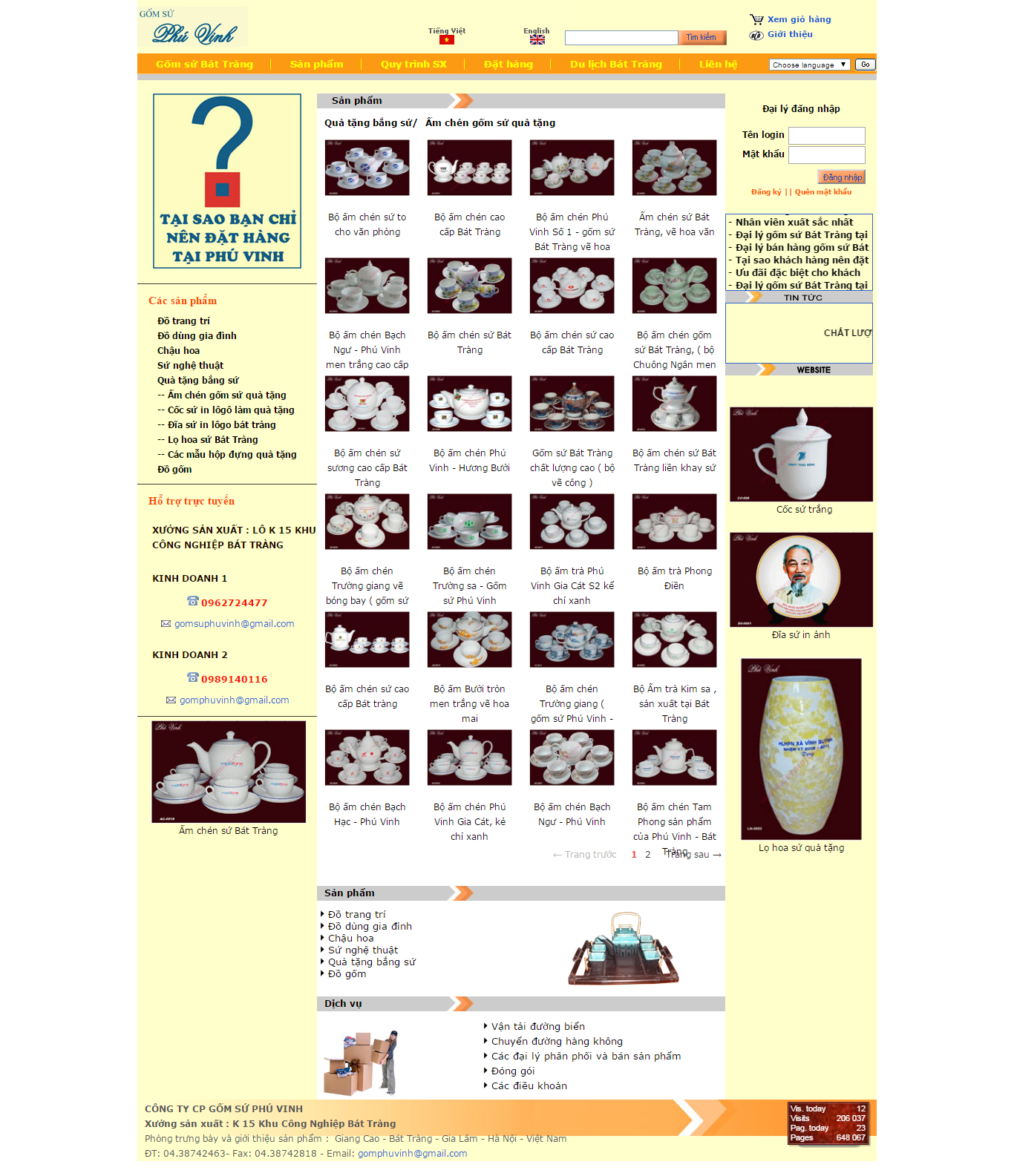 Thiết kế website đồ gốm sứ, ấm chén sứ Phú Vinh