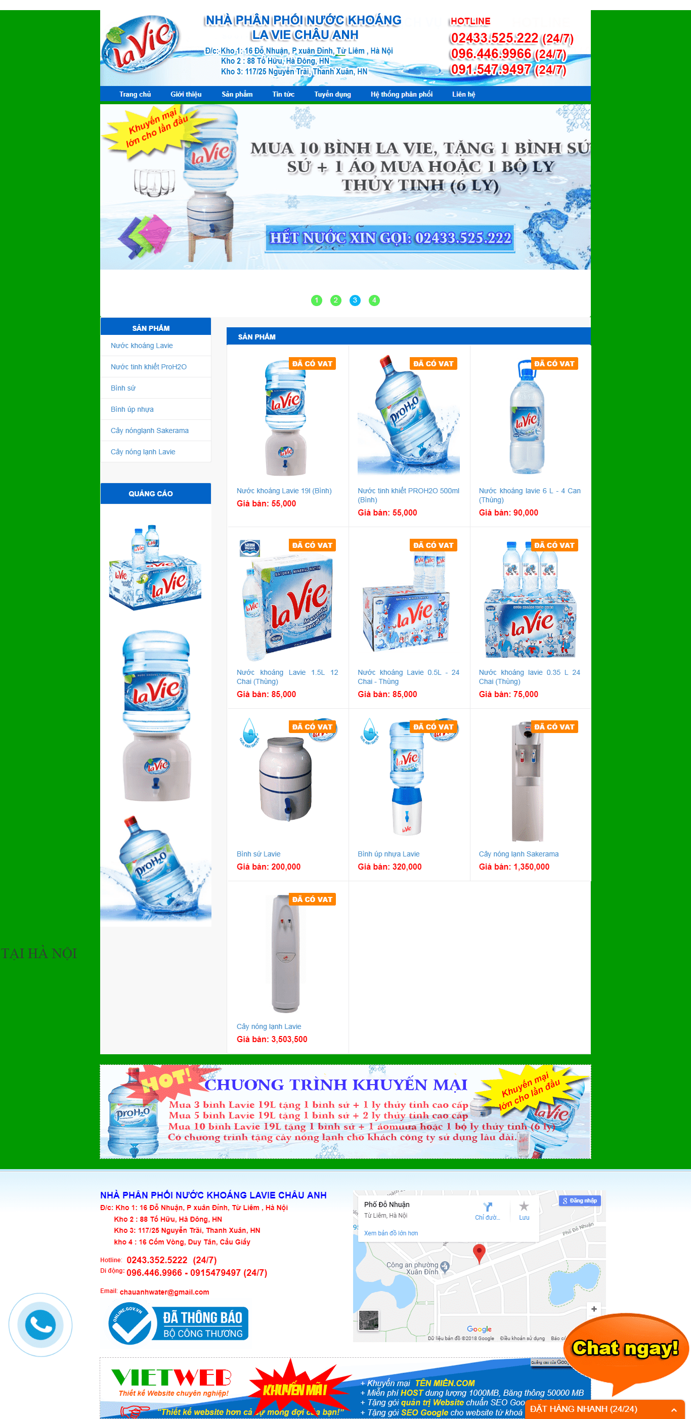 [hieuchuancaltech] thiết kế website nhà phân phối nước khoáng lavie http://laviechauanh.com/