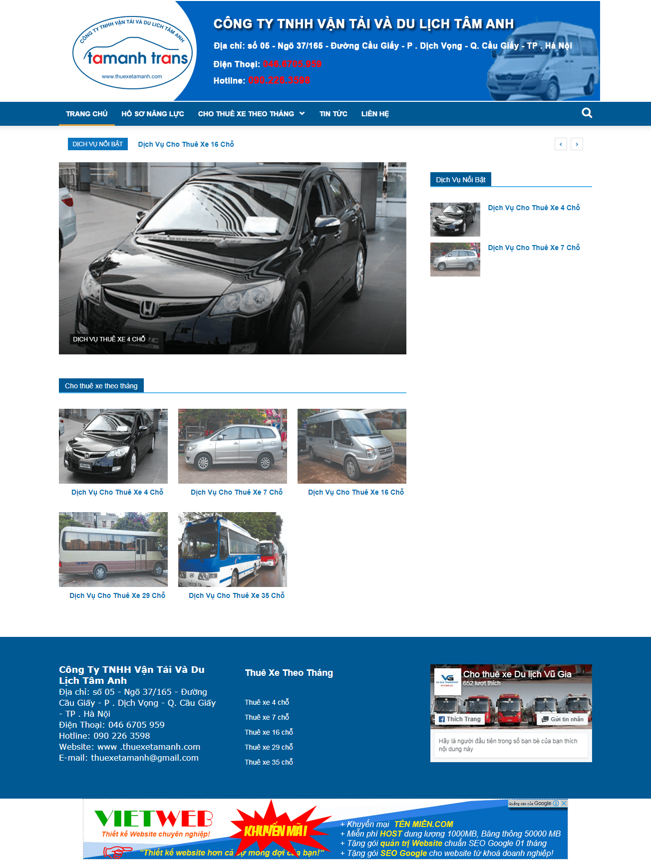 [hieuchuancaltech] thiết kế website cho công ty vận tải và du lịch http://thuexetamanh.com