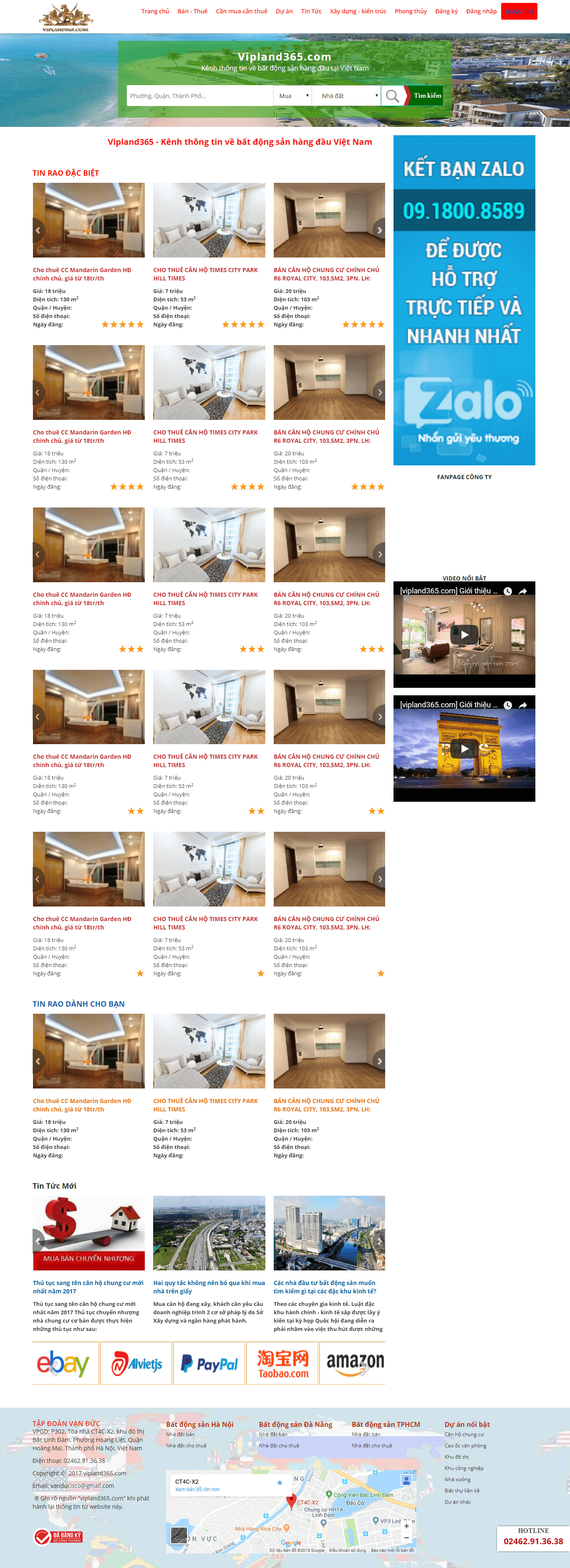 Thiết kế website bất động sản, dịch vụ cho thuê căn hộ http://vipland365.com/