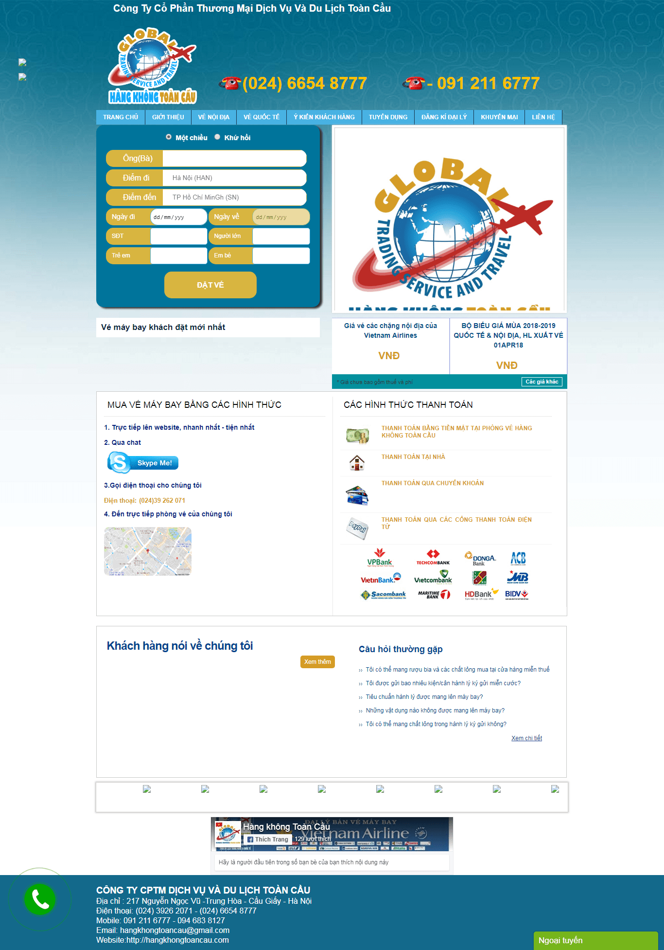 Thiết kế website công ty cổ phần thương mại dịch vụ và du lịch toàn cầu http://hangkhongtoancau.com/