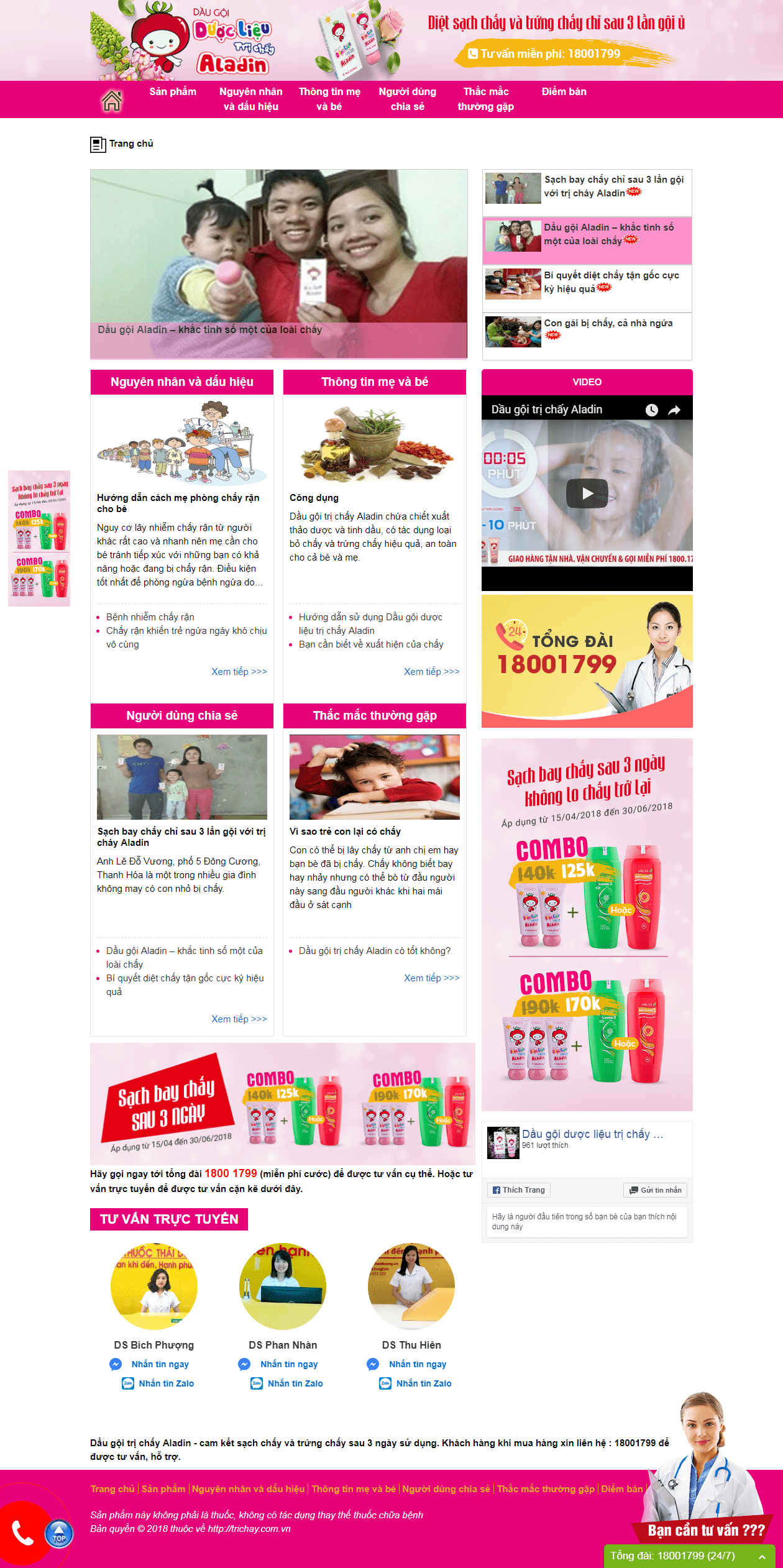 Thiết kế website về dầu gội dược liệu trị chấy cho trẻ em http://trichay.com.vn/