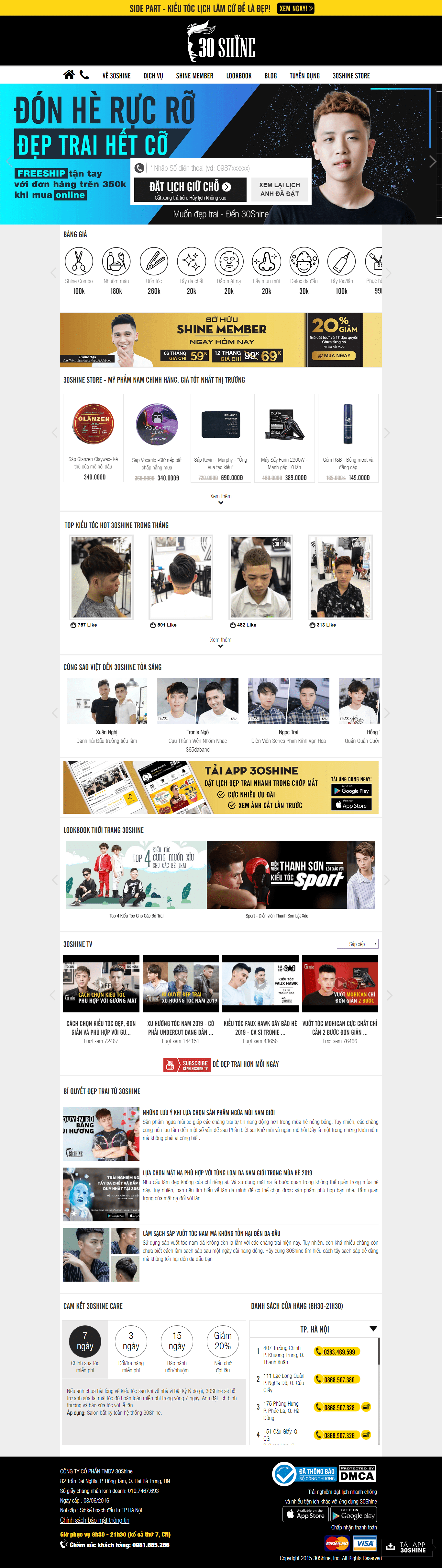 Thiết kế website hiệu cắt tóc, hair salon - https://30shine.com/