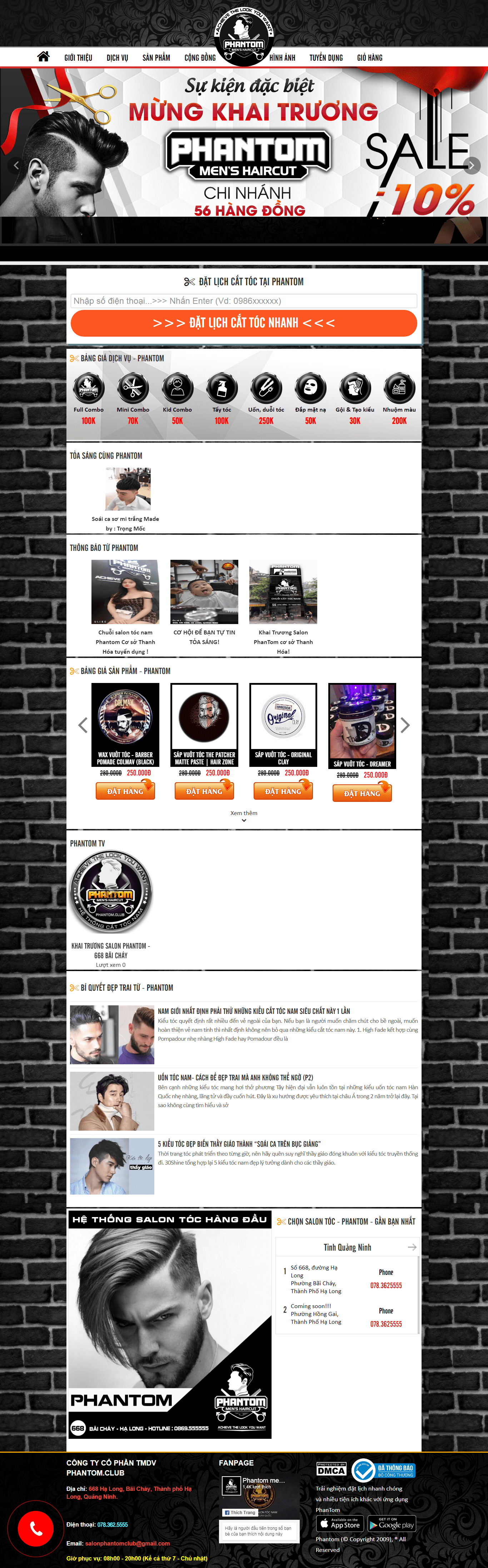 Thiết kế website hiệu cắt tóc, hair salon - http://phantom.club/