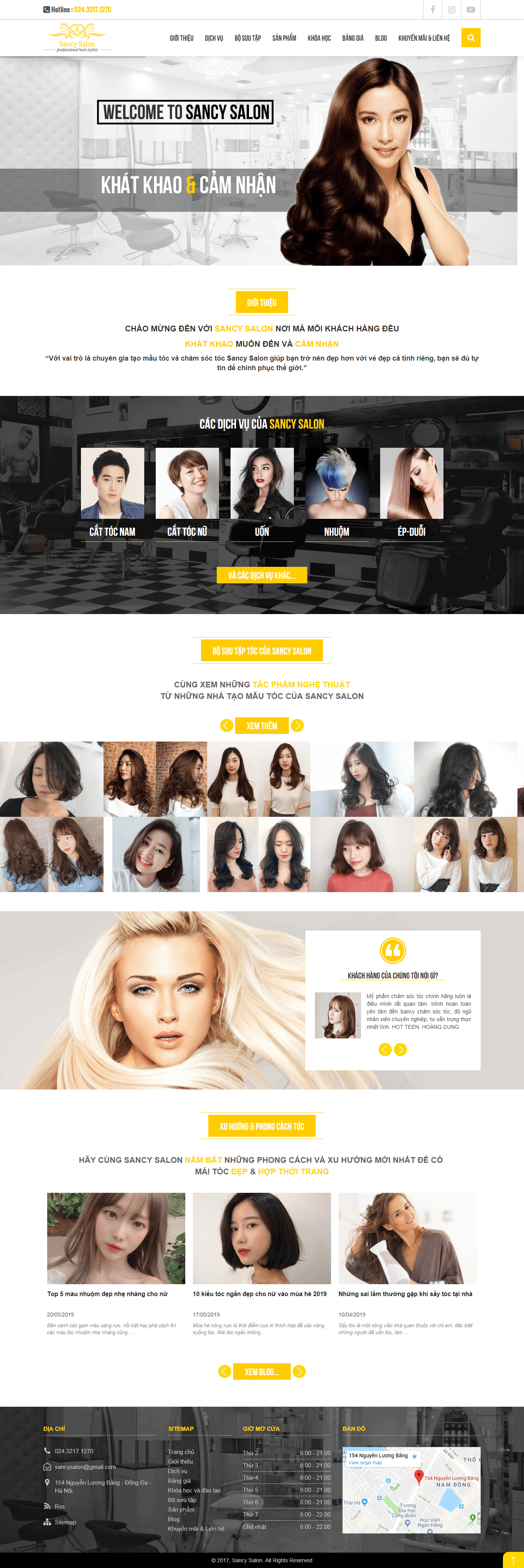 Thiết kế website hiệu cắt tóc, hair salon - https://sancysalon.com/