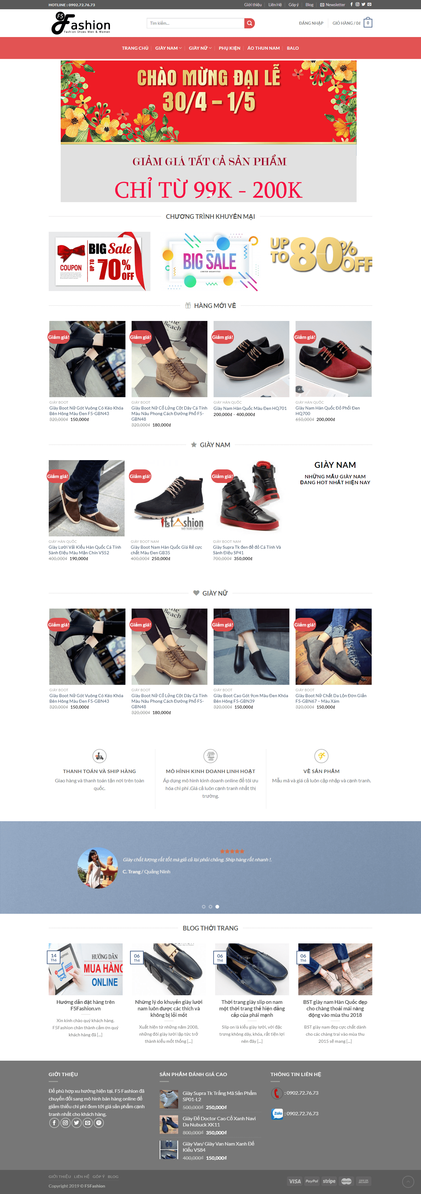 Thiết kế website bán giày dép - https://f5fashion.vn/