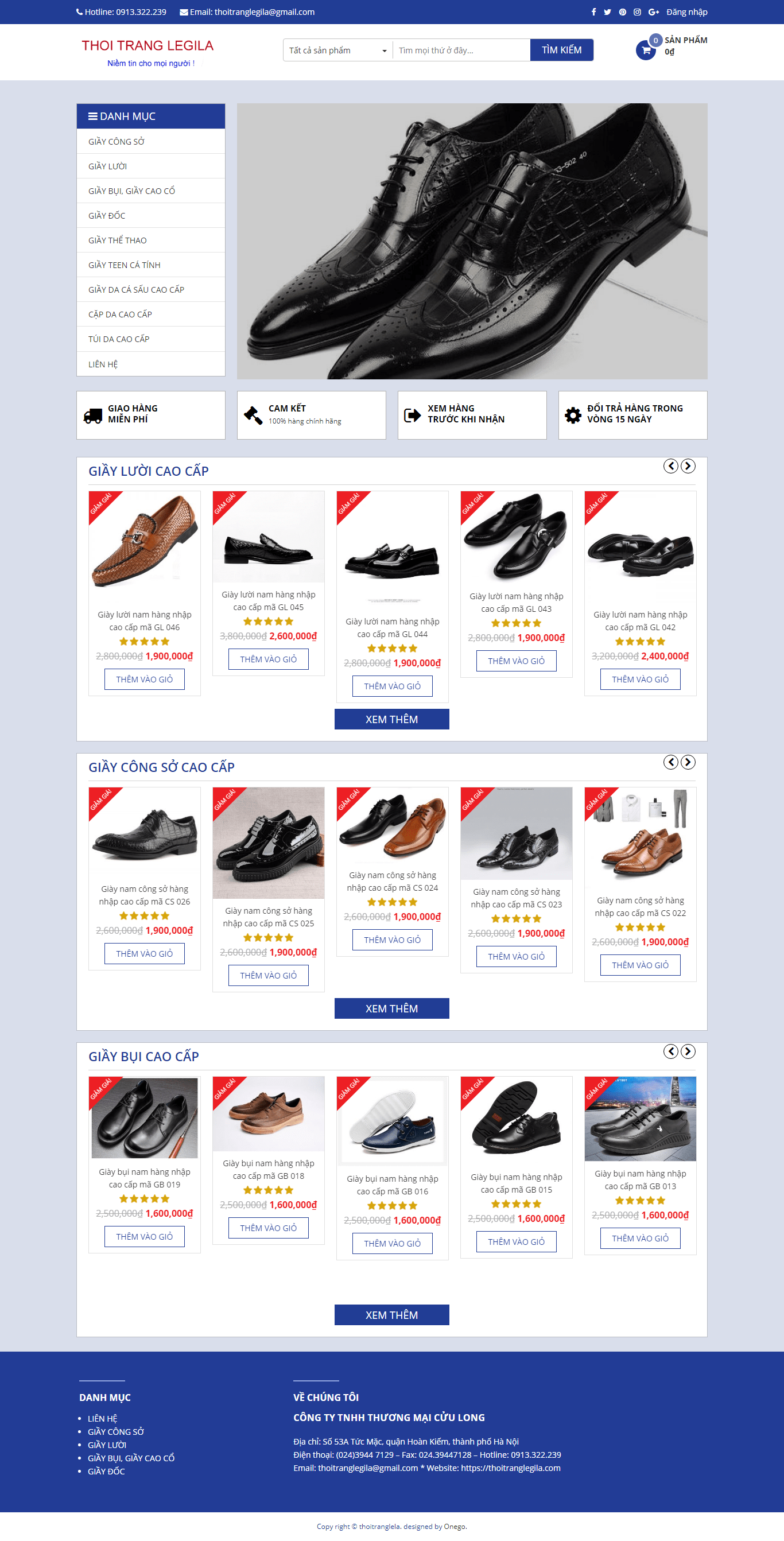 Thiết kế website bán giày dép - https://thoitranglegila.com/