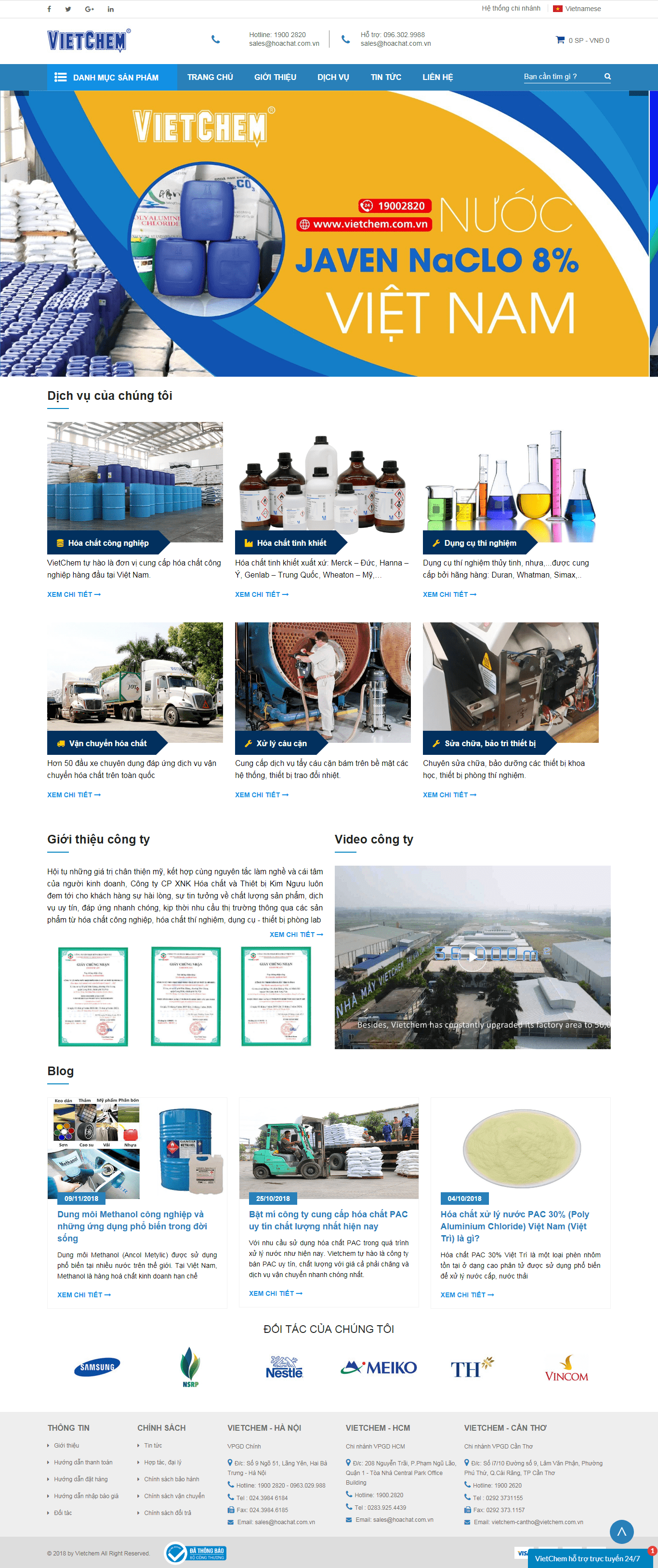 Thiết kế website hóa chất - vietchem.com.vn đẹp SEO nhanh hiệu quả