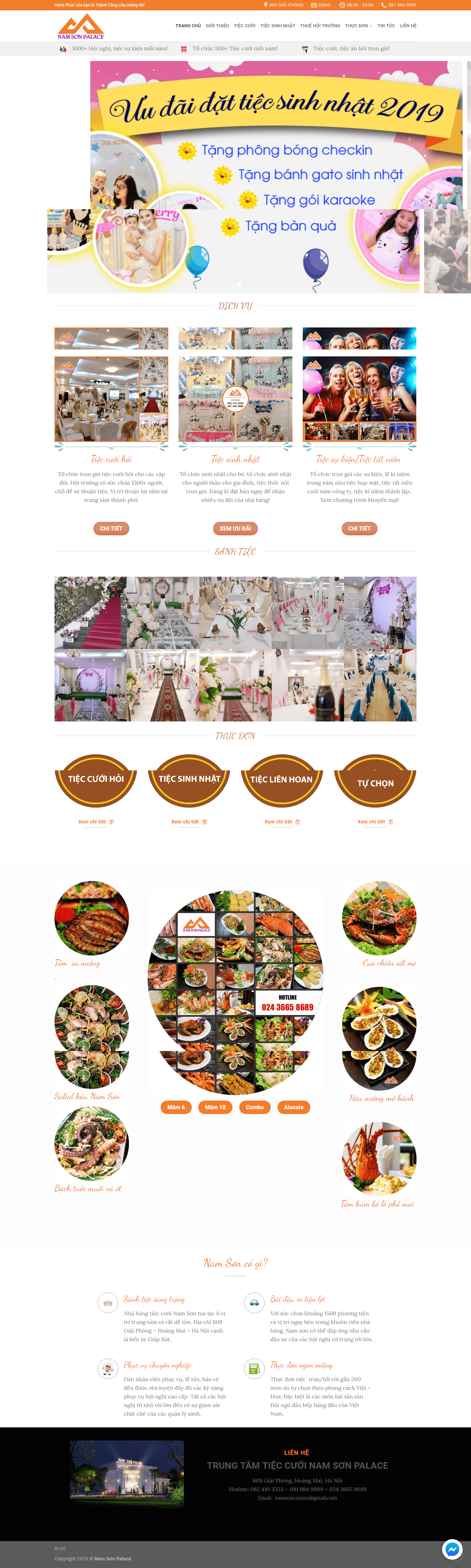 Thiết kế website nhà hàng tiệc cưới - tieccuoinamson.com