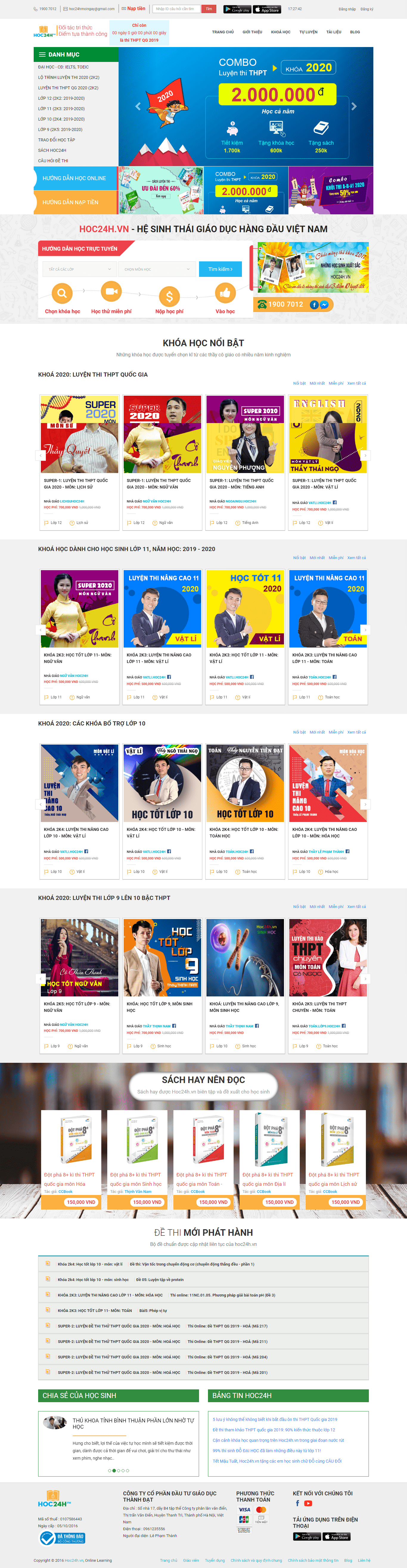 Thiết kế website học trực tuyến - hoc24h.vn đẹp SEO nhanh hiệu quả