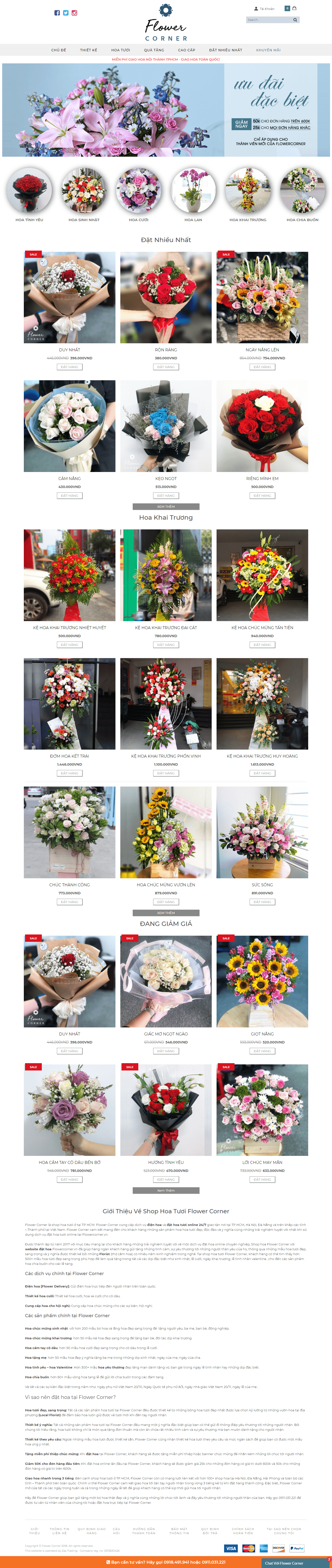 Thiết kế website hoa tươi - flowercorner.vn đẹp, chuyên nghiệp chuẩn SEO