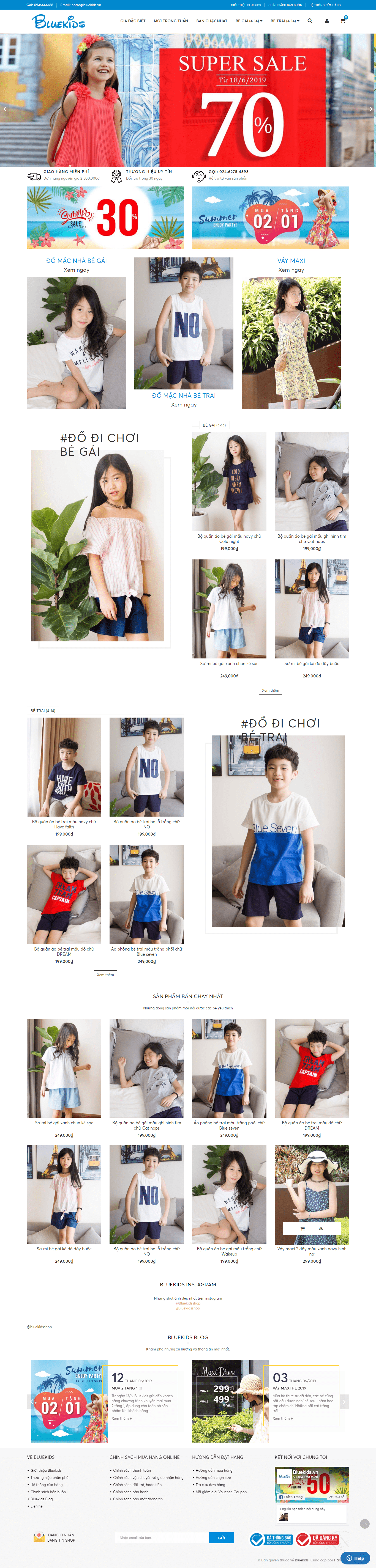 Thiết kế website quần áo trẻ em - bluekids.vn đẹp SEO nhanh hiệu quả