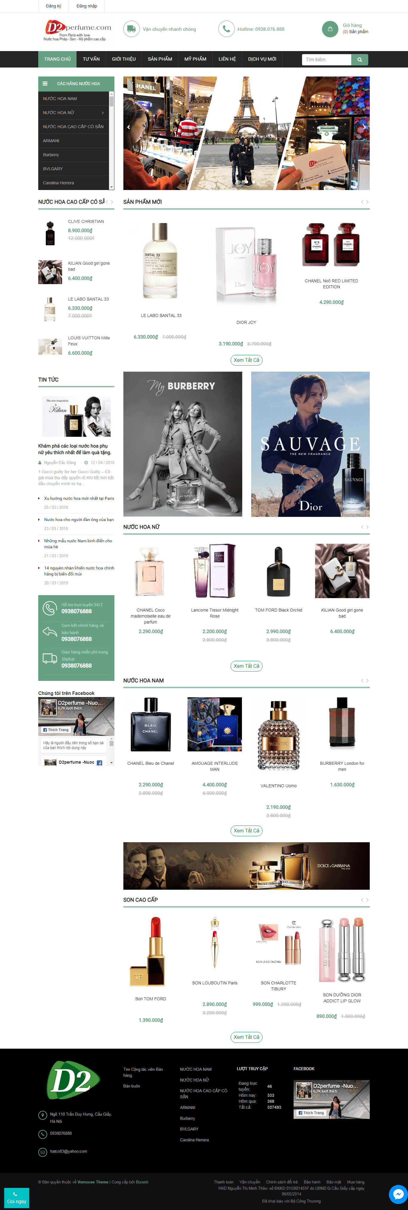 Thiết kế website nước hoa - d2perfume.com đẹp, chuyên nghiệp chuẩn SEO