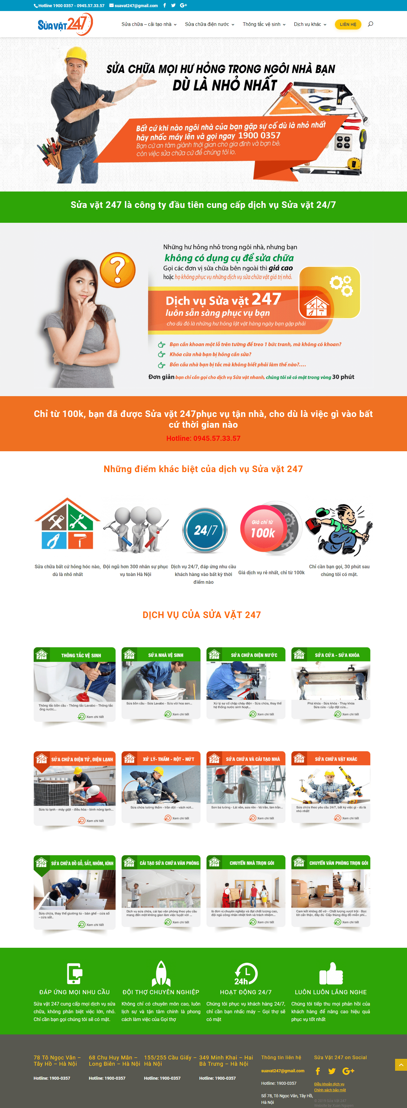 Thiết kế website sửa nhà trọn gói - suavat247.com đẹp SEO tốt