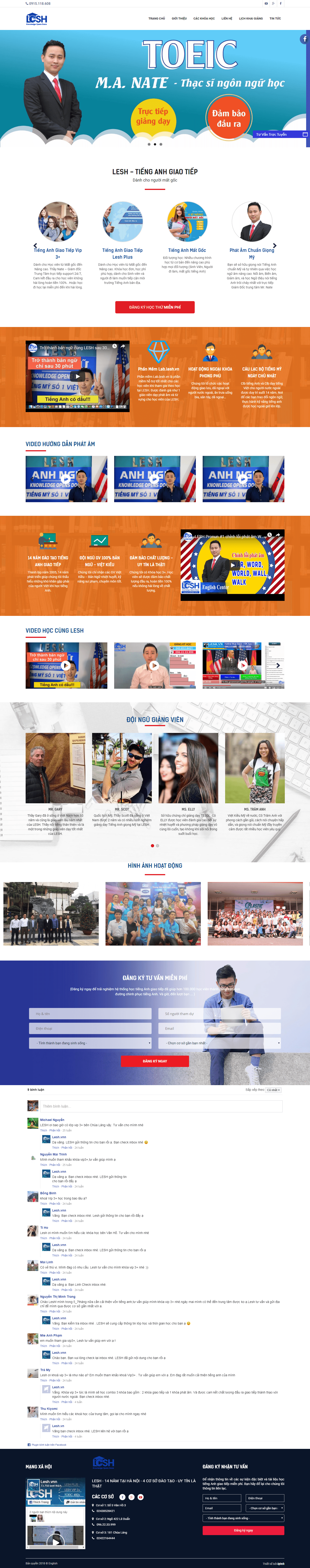 Thiết kế website học tiếng anh - anhngulesh.edu.vn đẹp SEO tốt