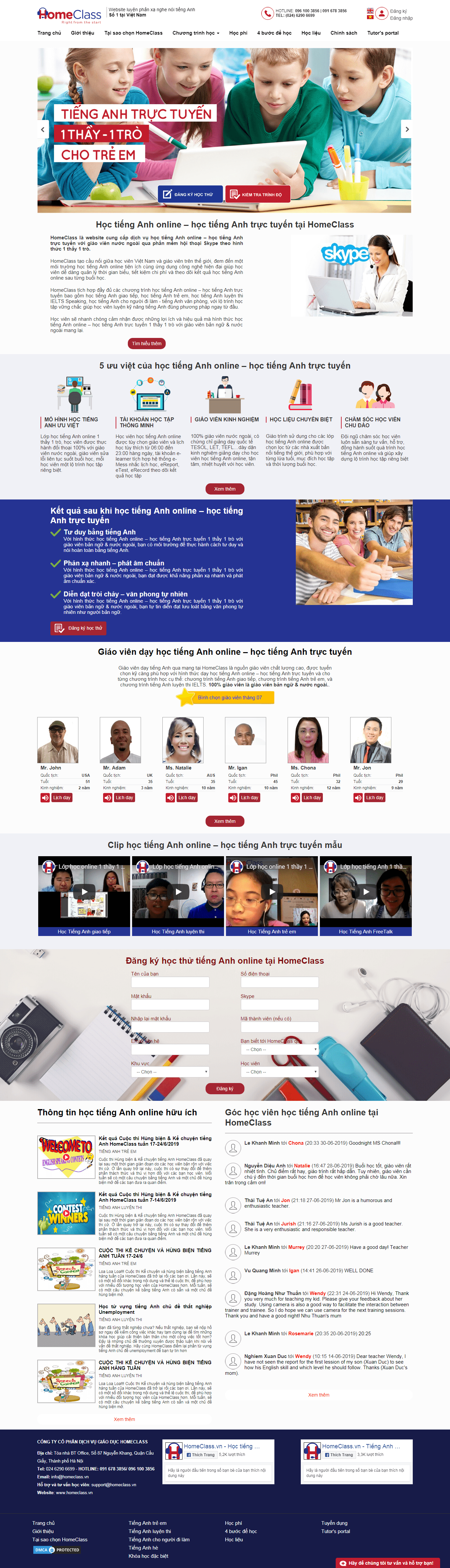 Thiết kế website học tiếng anh - homeclass.vn đẹp SEO nhanh hiệu quả