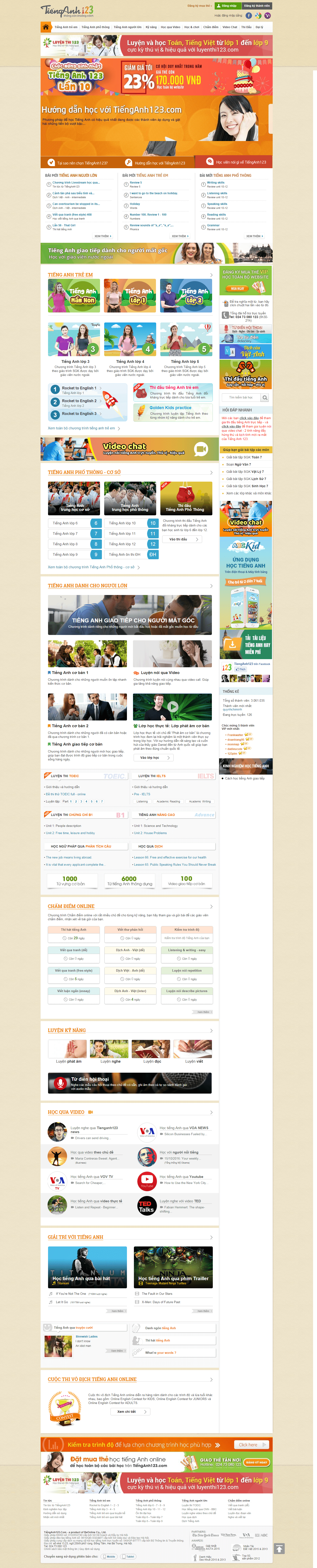 Thiết kế website học tiếng anh - tienganh123.com đẹp SEO tốt