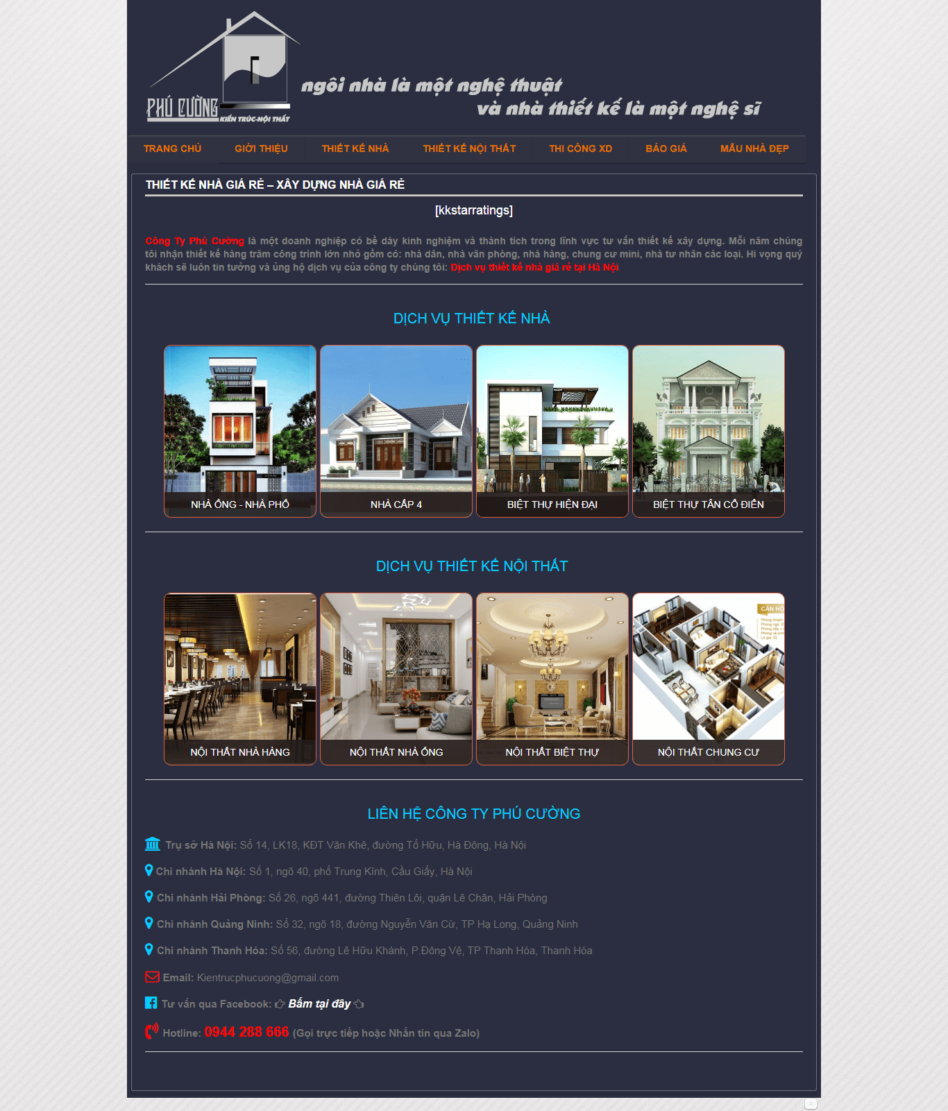 Thiết kế website kiến trúc - kientrucphucuong.com đẹp SEO tốt