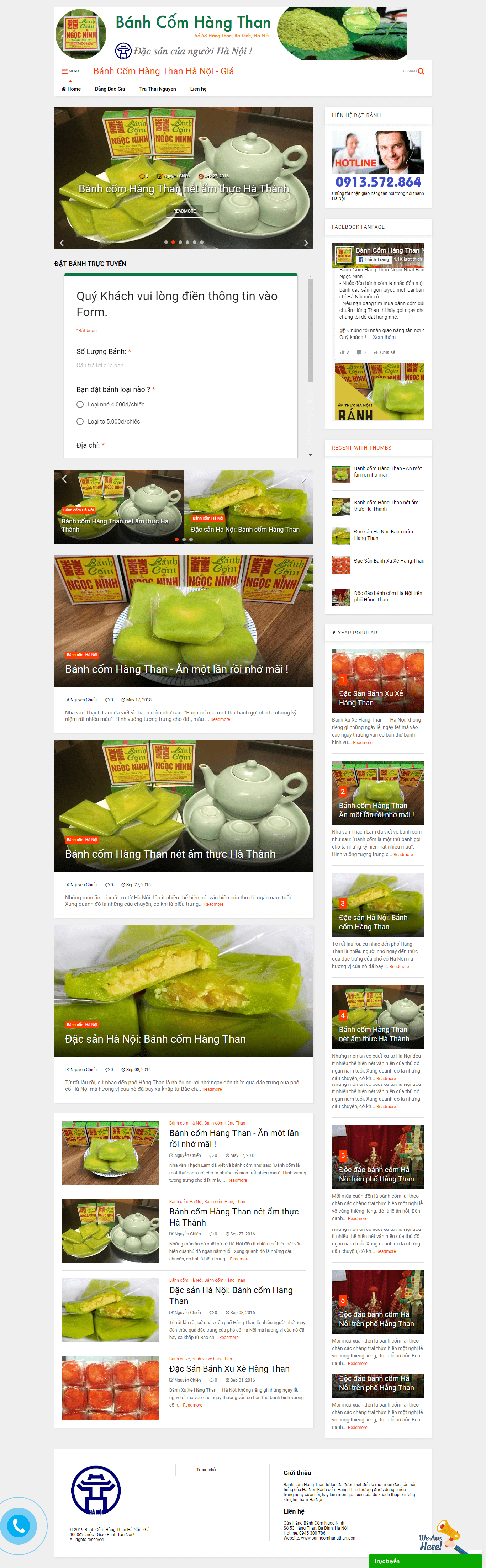 Thiết kế website bán bánh cốm - banhcomhangthan.com đẹp SEO tốt