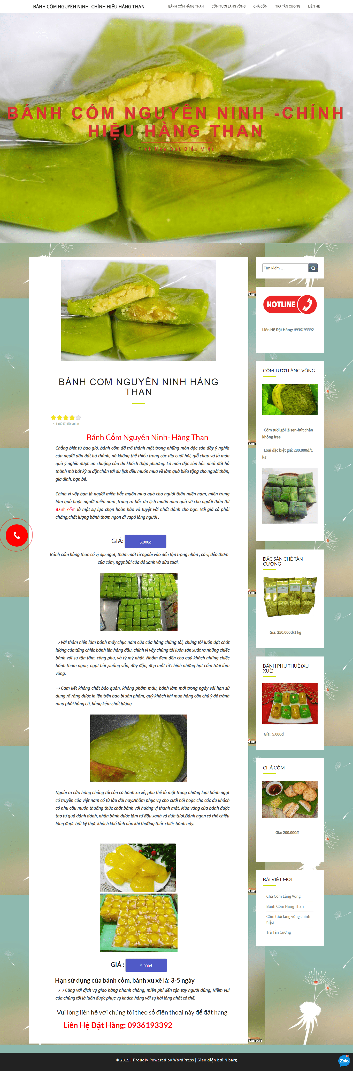 Thiết kế website bán bánh cốm - banhcomhn.com đẹp SEO nhanh hiệu quả