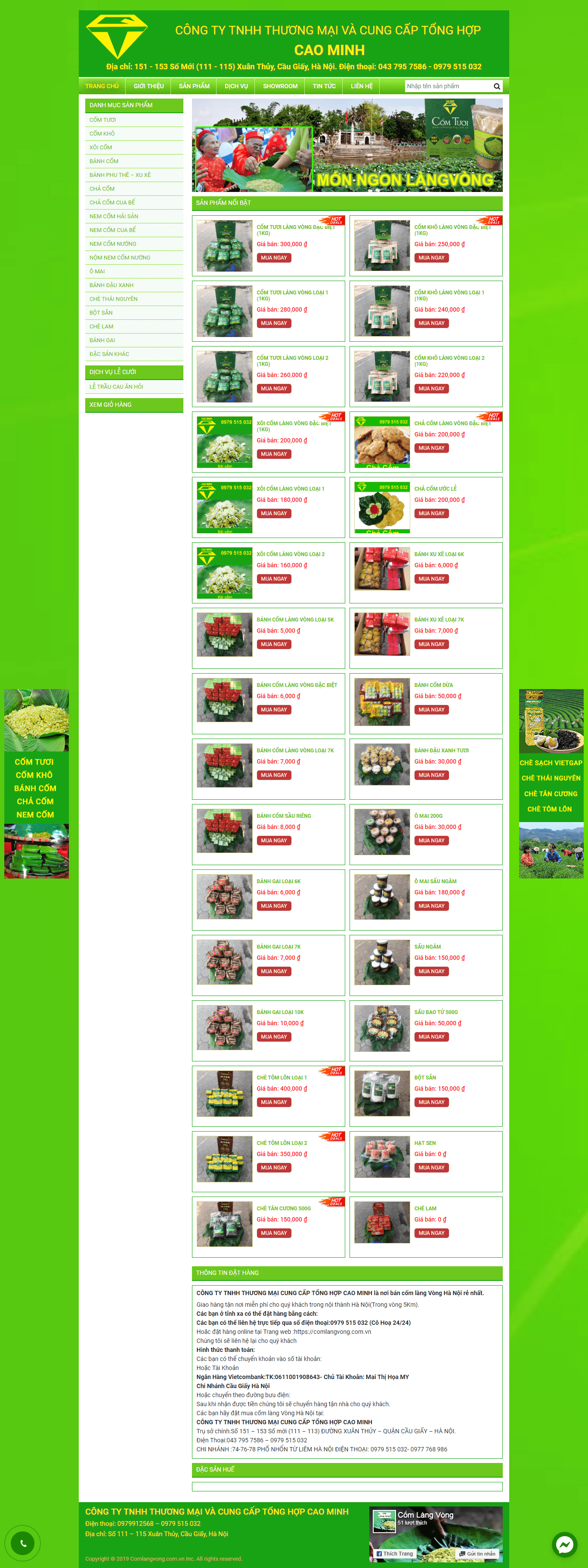 Thiết kế website bán bánh cốm - comlangvong.com.vn đẹp SEO tốt