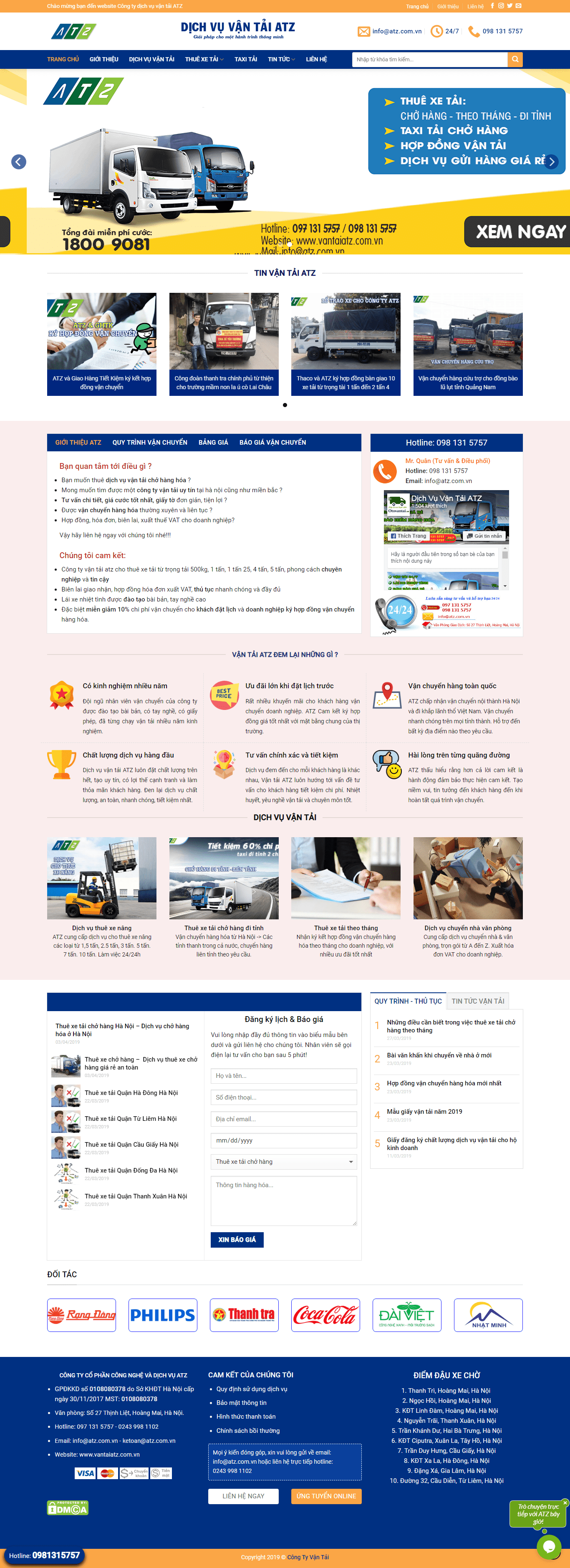 Thiết kế website dịch vụ vận tải - vantaiatz.com.vn