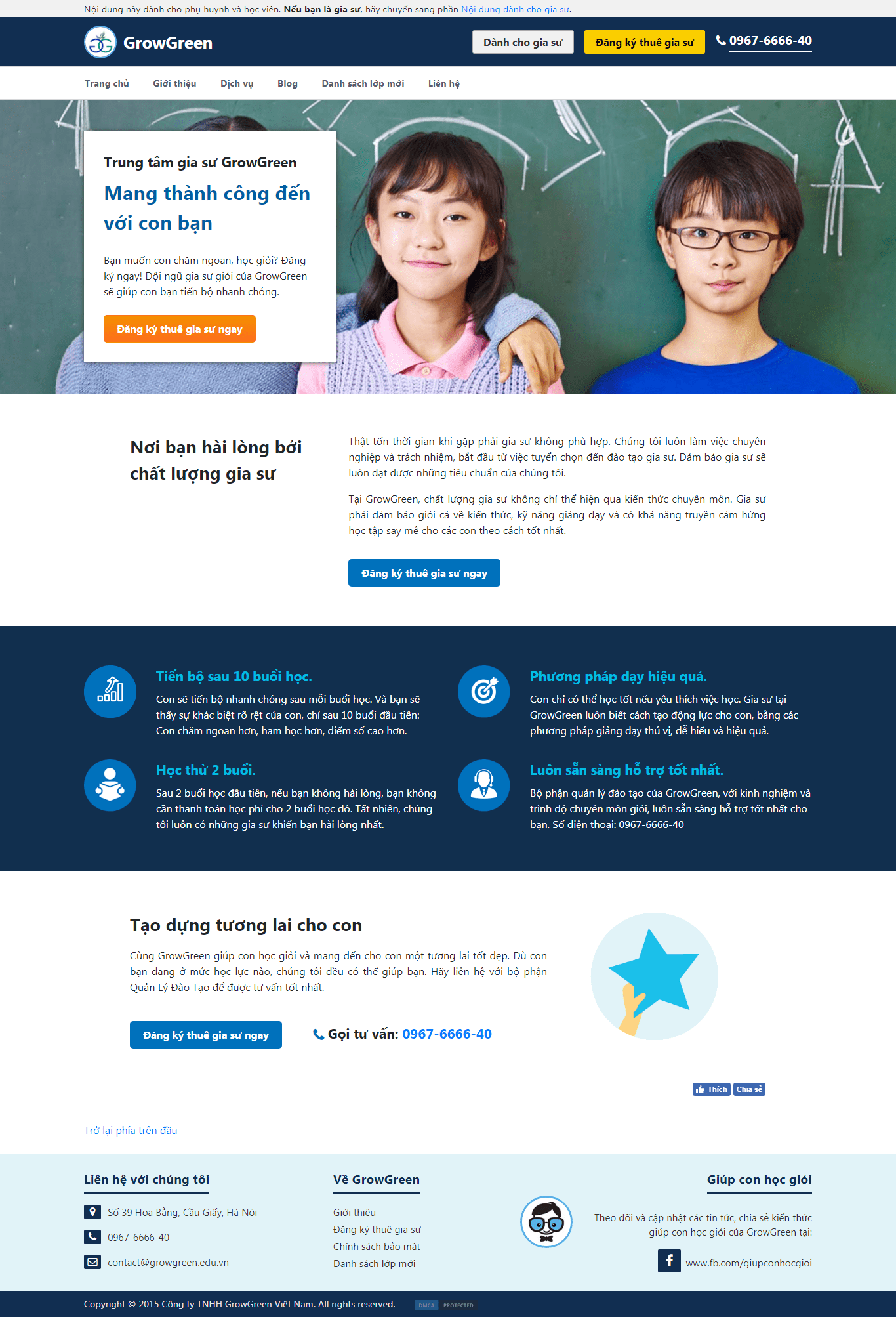 Thiết kế website gia sư - growgreen.edu.vn đẹp, chuyên nghiệp chuẩn SEO