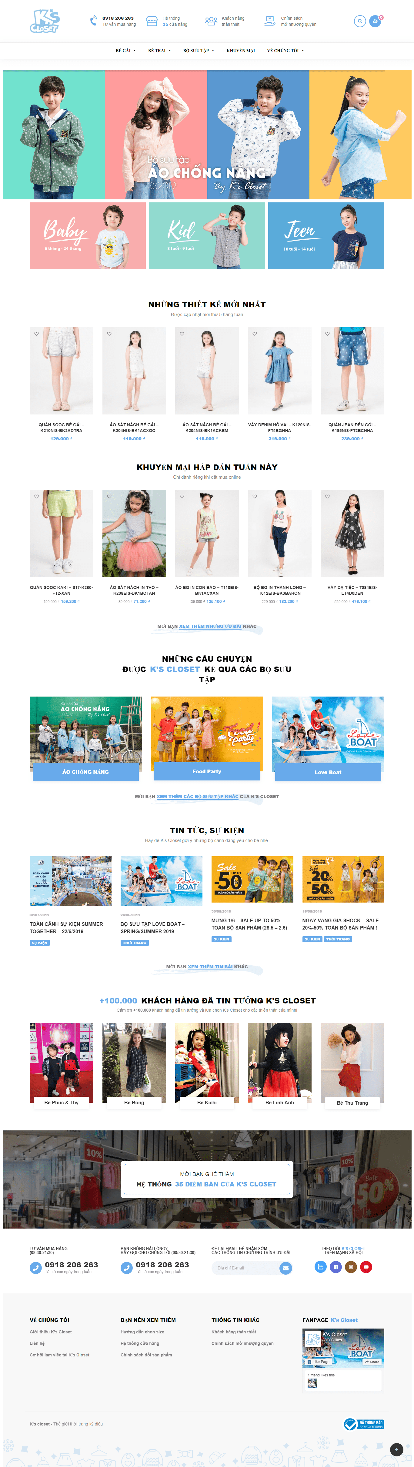 Thiết kế website thời trang trẻ em - kscloset.vn đẹp SEO tốt