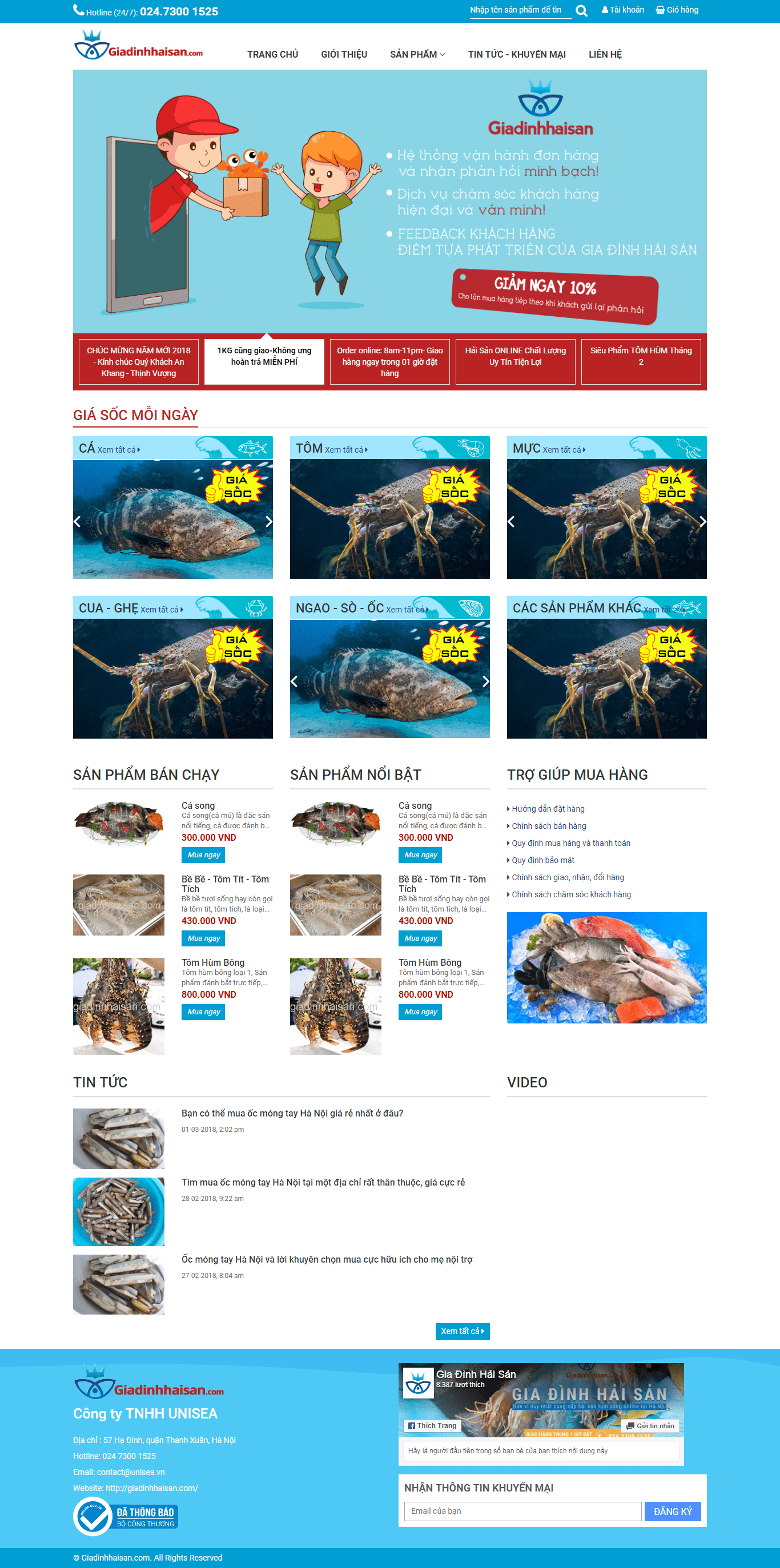 Thiết kế website hải sản chuyên nghiệp - giadinhhaisan.com