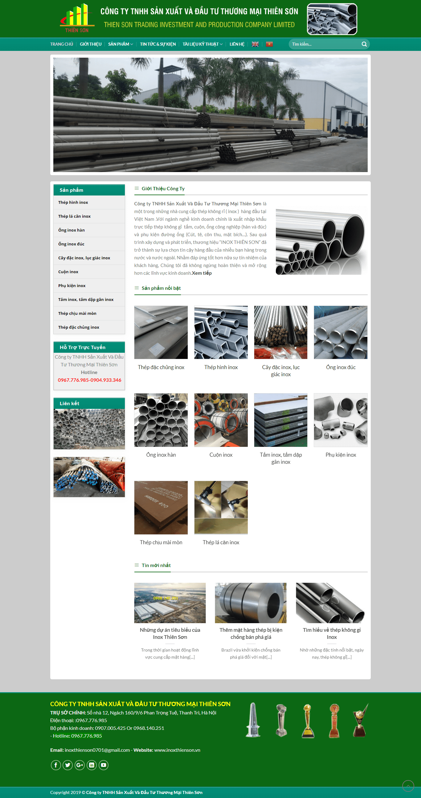 Thiết kế website thiết bị vật tư chuyên nghiệp - inoxthienson.vn