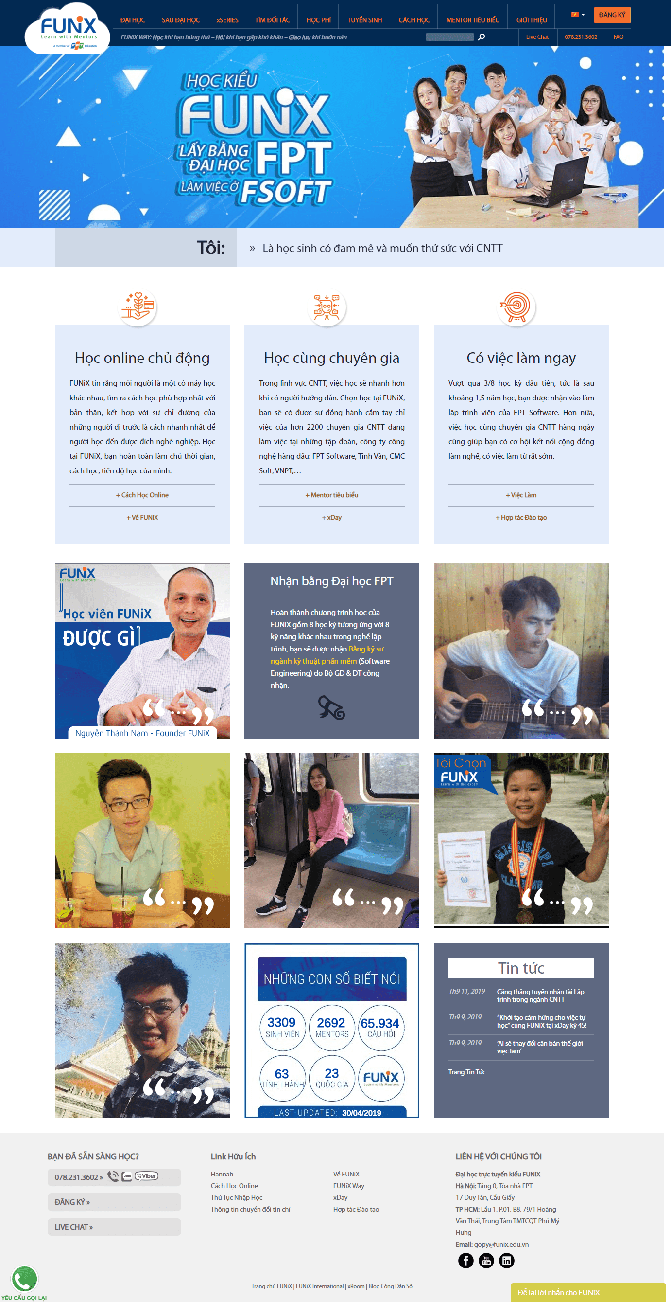 Thiết kế website học trực tuyến - funix.edu.vn đẹp SEO tốt