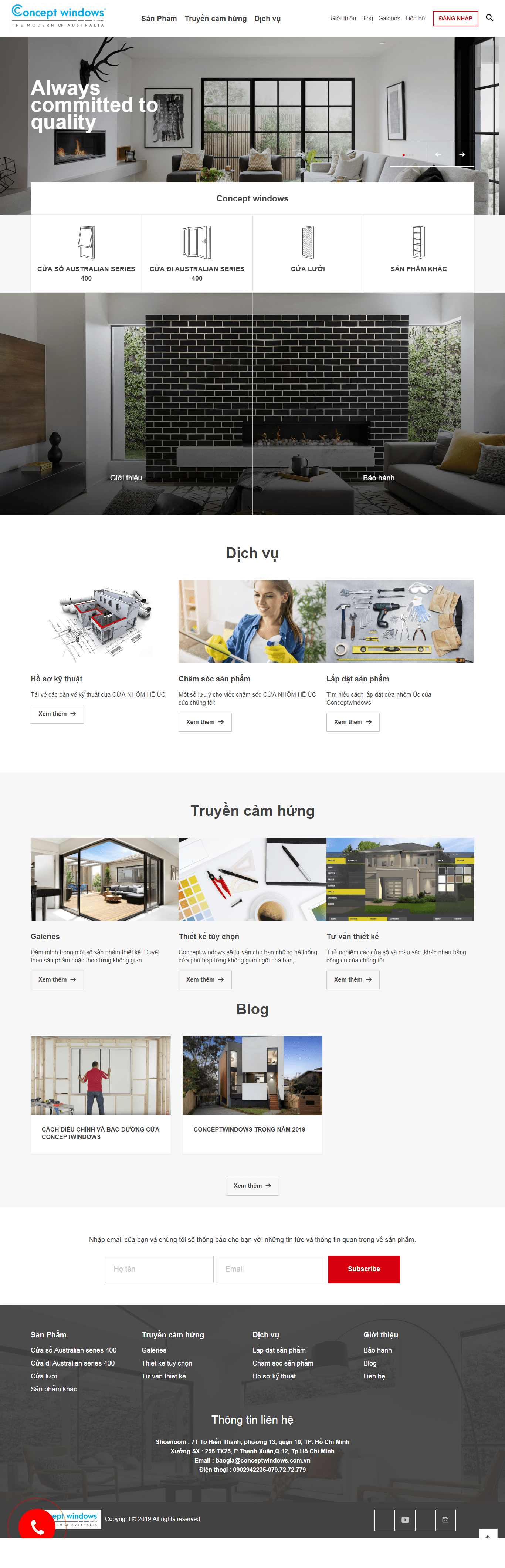 Thiết kế website bán hàng cửa kính - conceptwindows.com.vn