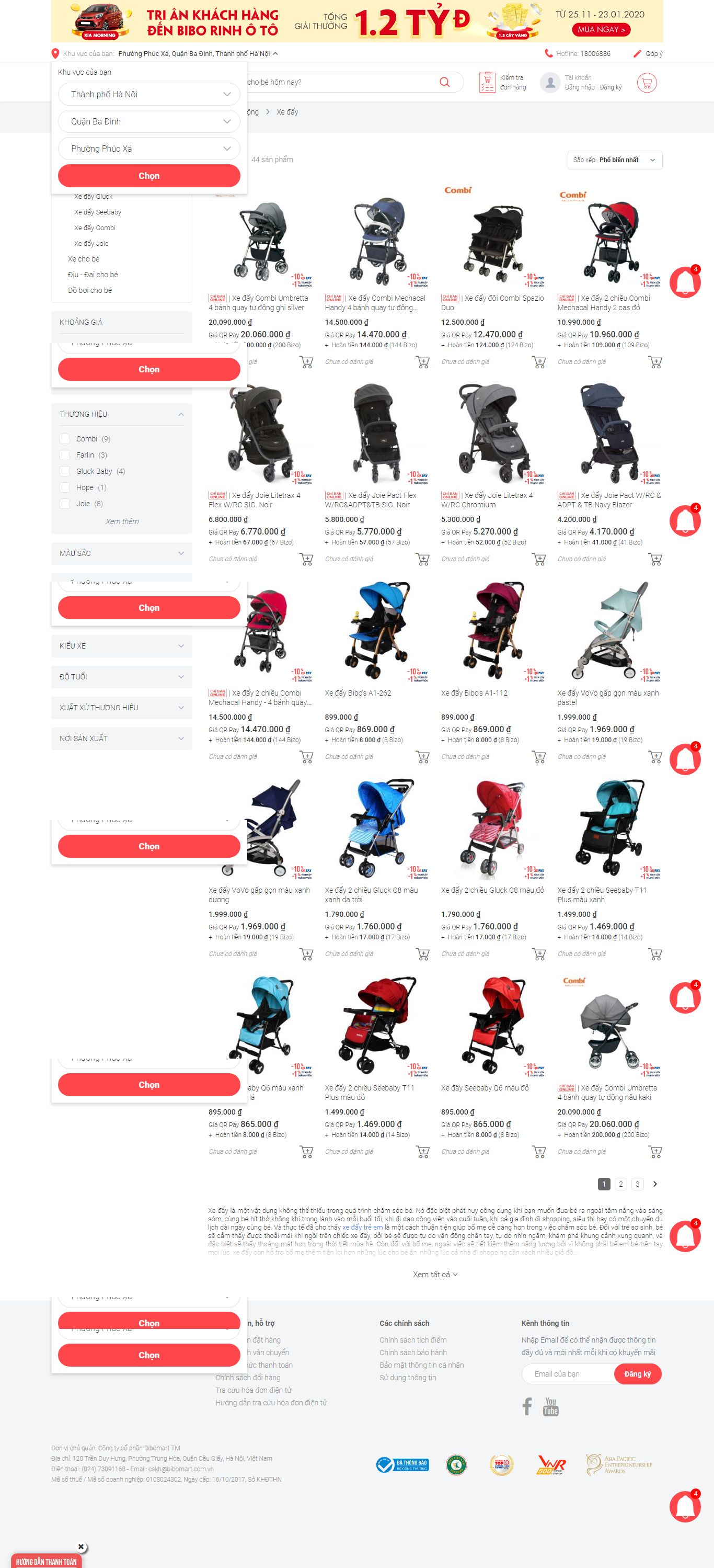 Thiết kế website xe đẩy cho bé của Bibomart.com.vn
