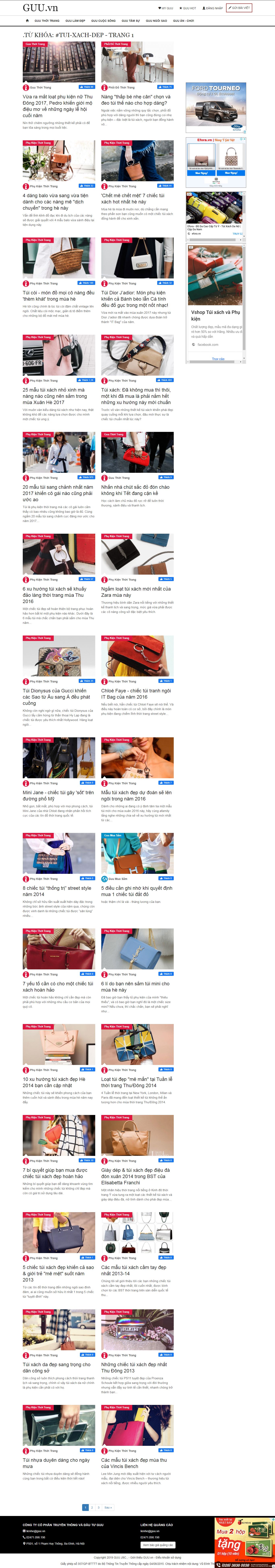 Thiết kế website túi xách với nhiều mẫu mã, chất liệu và màu sắc bắt mắt, sang trọng