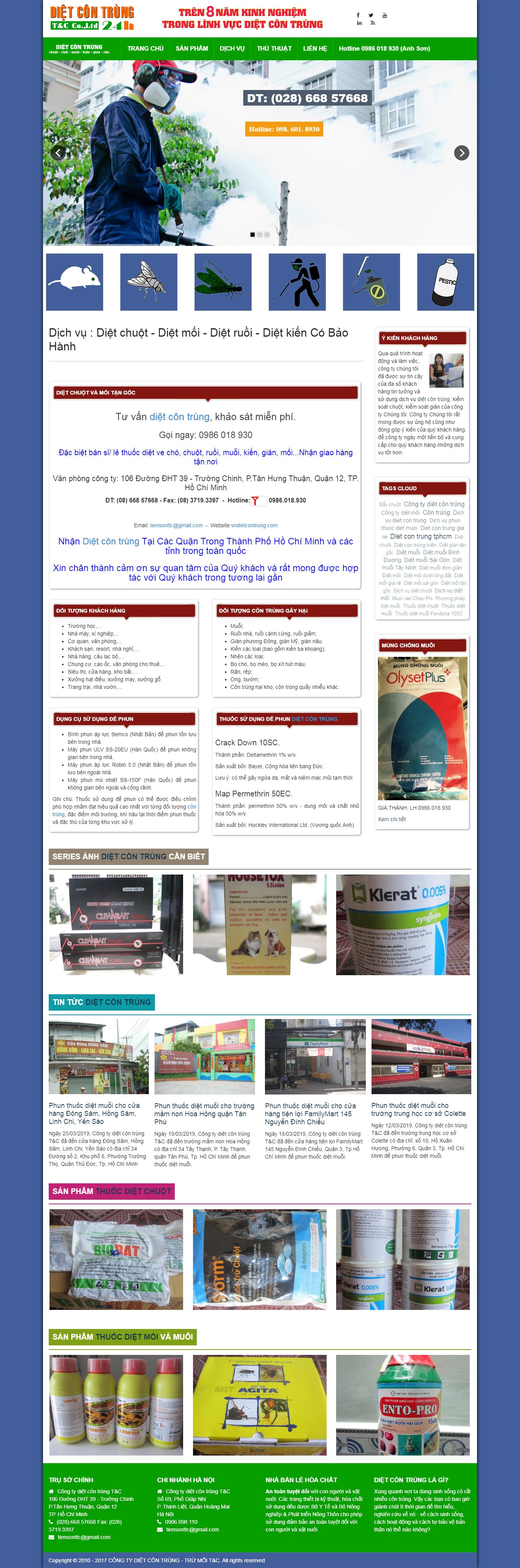 Thiết kế website dịch vụ diệt côn trùng bằng công nghệ cao, các sản phẩm thuốc diệt côn trùng
