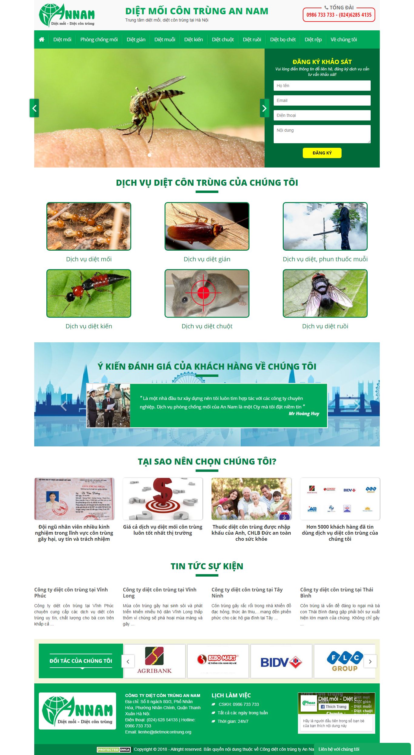 Thiết kế website dịch vụ diệt côn trùng bằng công nghệ cao, diệt tận gốc các loại côn trùng