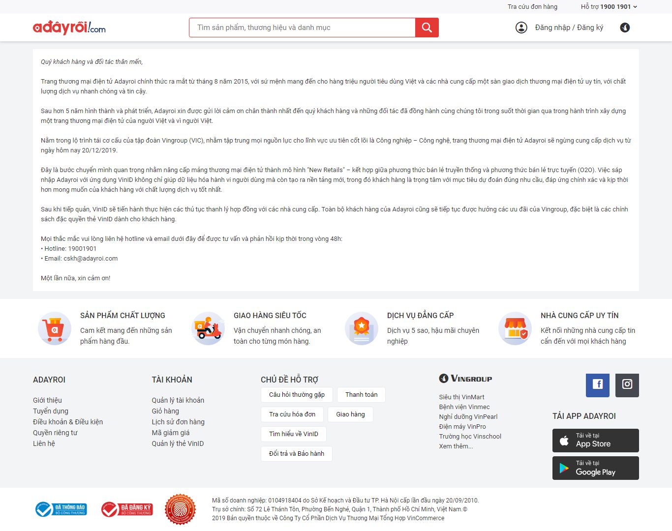Thiết kế website thực phẩm sạch, rõ nguồn gốc tại Adayroi.com