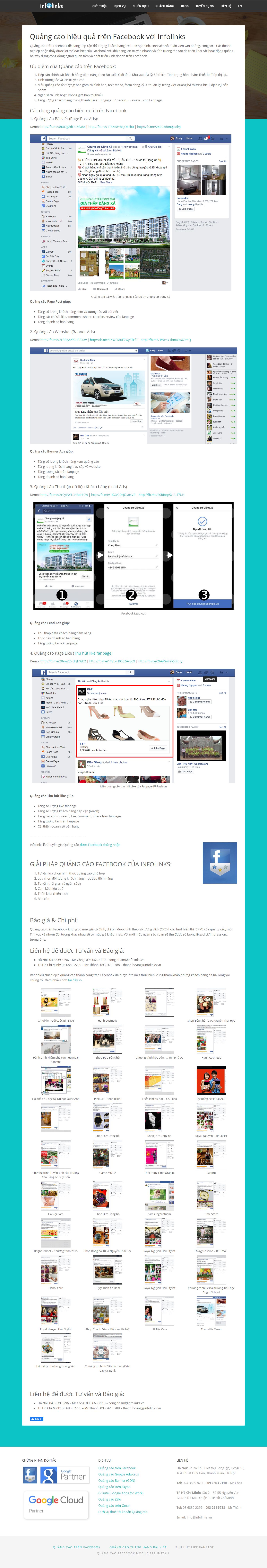Thiết kế website quảng cáo facebook với Infolinks đẹp SEO tốt